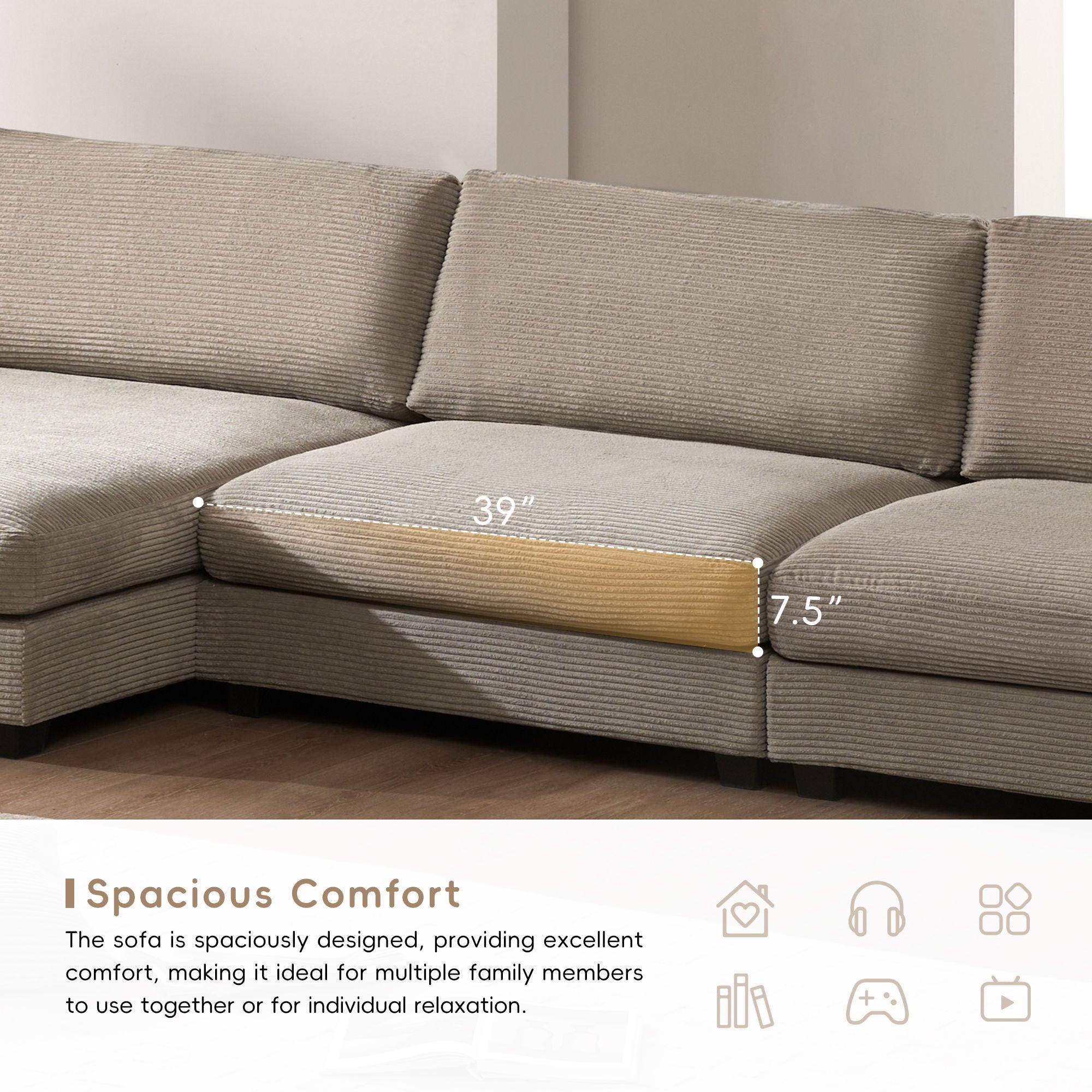 Oversized Sectional L Shaped Cloud Couch With USB Charging Port Cup Holder Deep And Wide Seat Sofa With Chaise Comfy