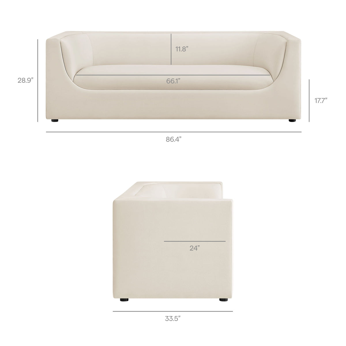 Hilda 86" Curved Back Performance Velvet Sofa by Modway