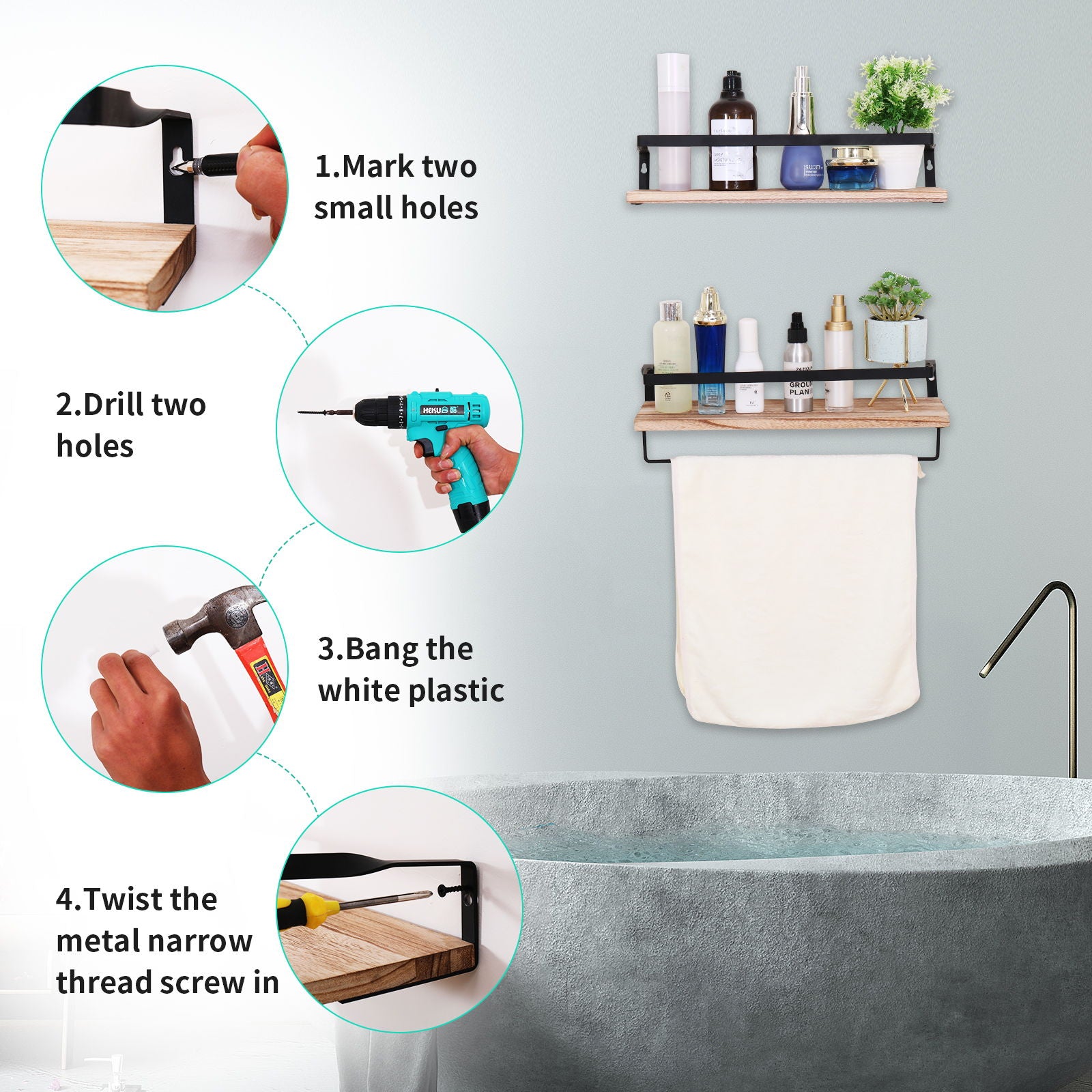 Floating Shelves, Long Wall Shelves (Set of 2) Wall Mounted Shelves With Brackets For Bedroom - Natural Wood