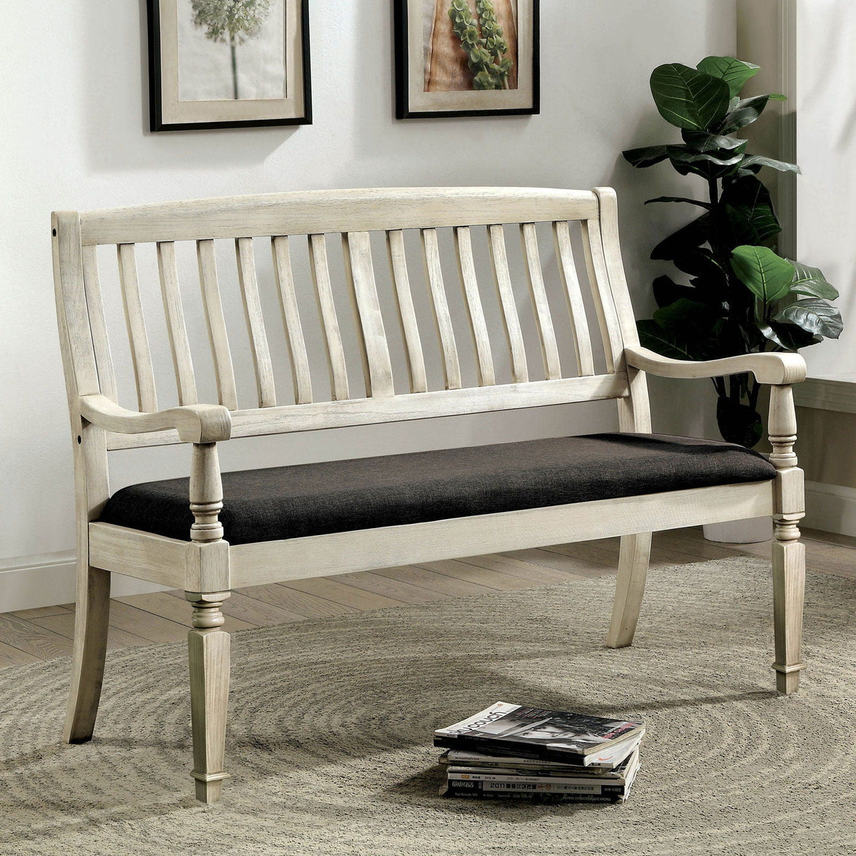 Georgia - Loveseat Bench - Antique White / Gray