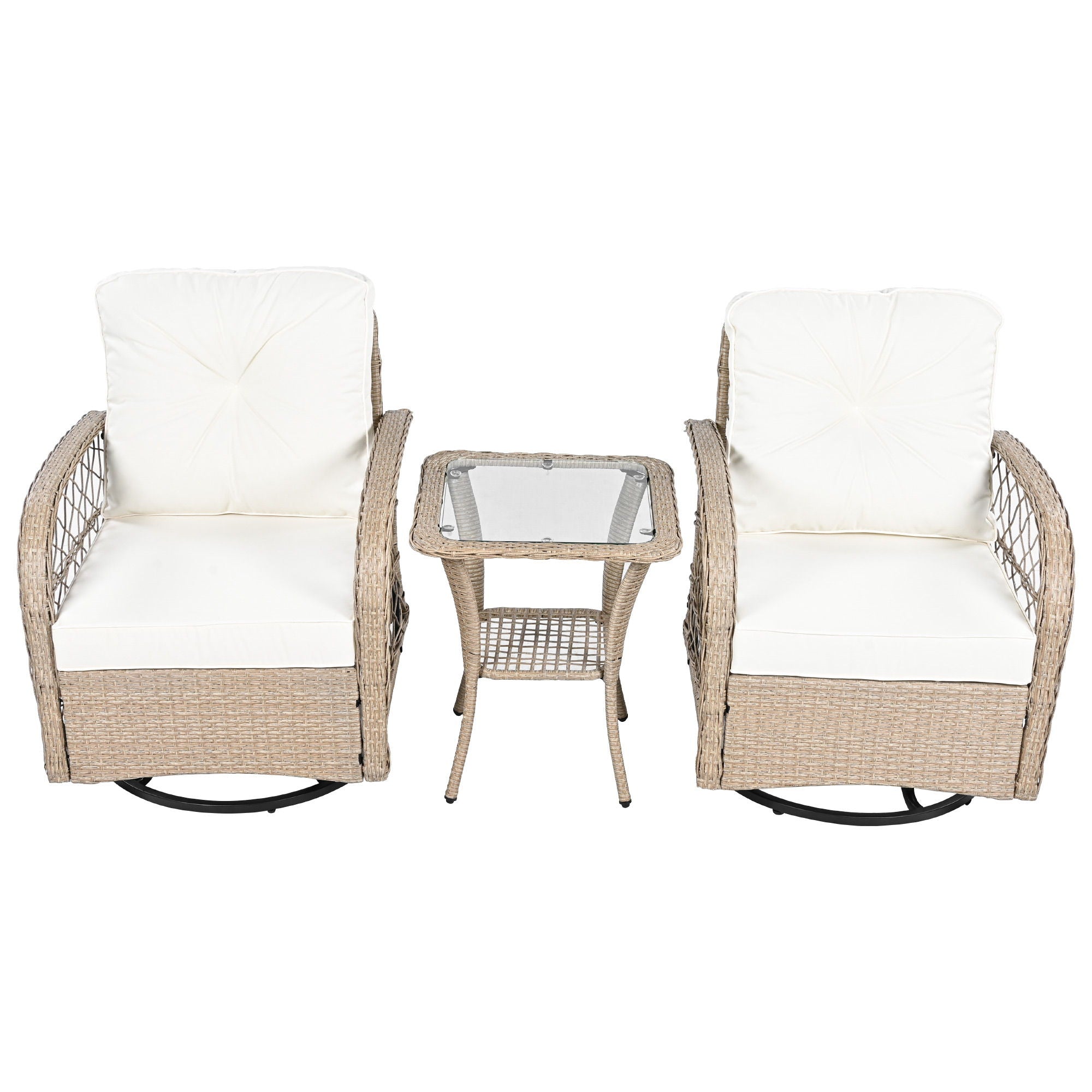 3 Piece Outdoor Chair & Table Set Chat Set, 2 Person Rattan Seating Group
