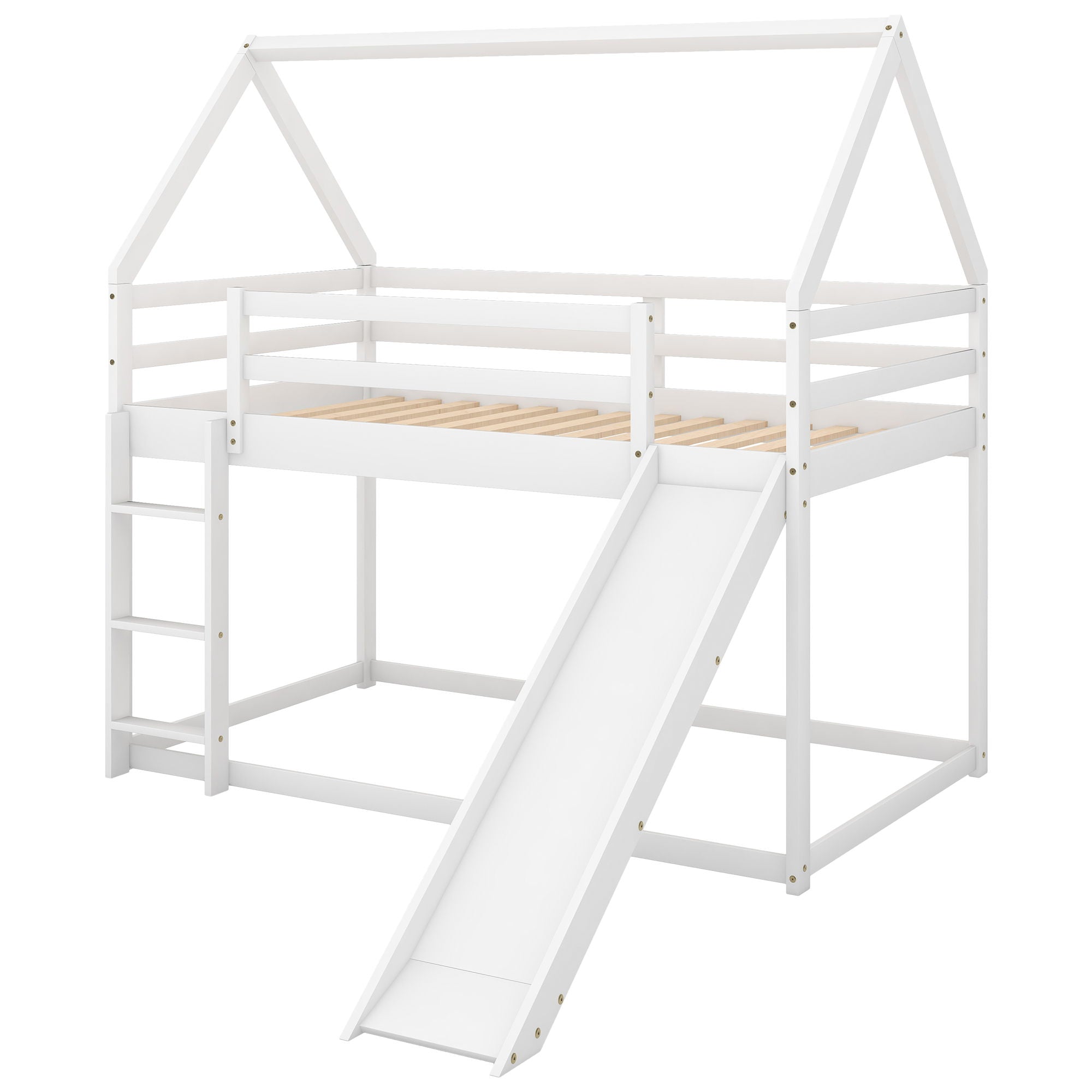 House Shape Bunk Bed With Slide And Ladder
