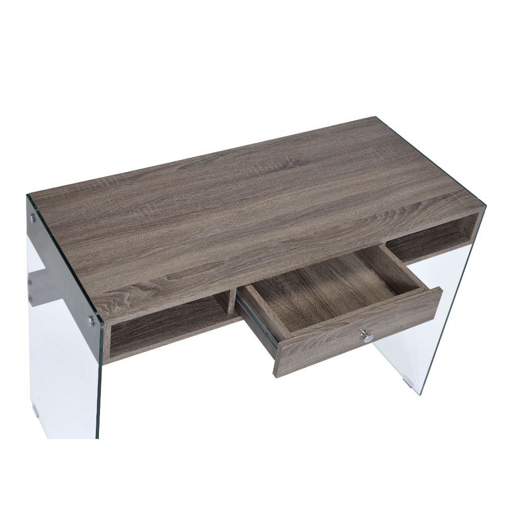 ACME Armon - Desk - Gray Oak & Clear Glass | Meri Furniture