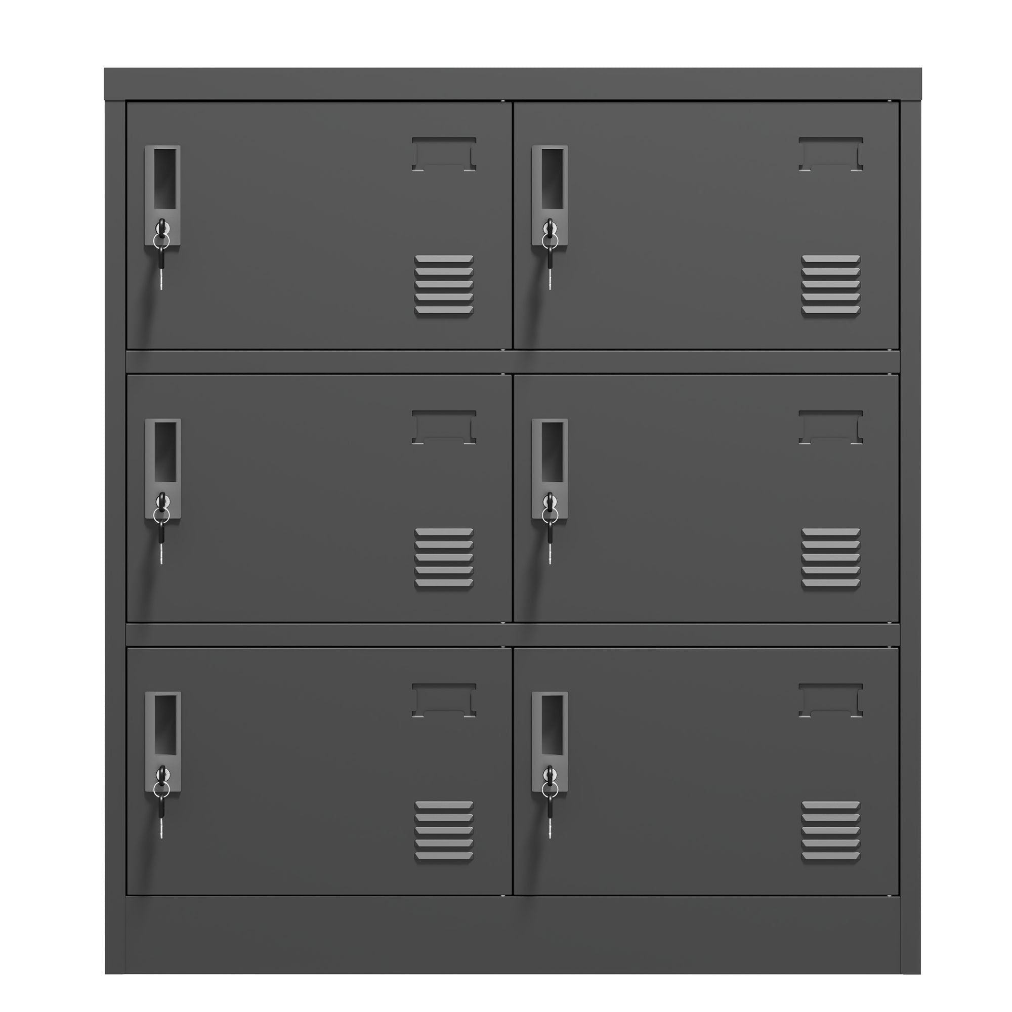 6 Door Employee Storage Locker, Lockers For Office, Gym, School, And Home With Card Slot - Black