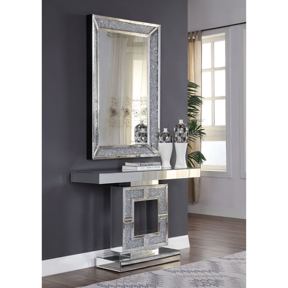 Noralie - Rectangular Console Table - Mirrored & Faux Diamonds