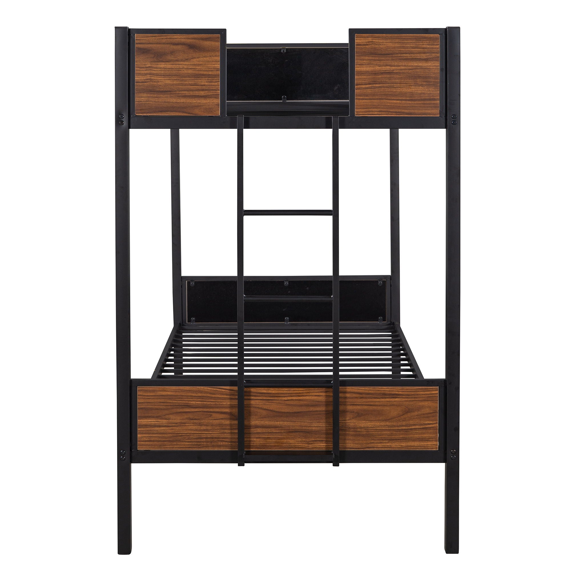 Twin Over Twin Bunk Bunk Bed With Safety Rail, Built In Ladder For Bedroom - Brown