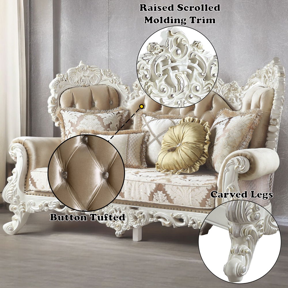 Vanaheim - Loveseat With 5 Pillows - Fabric & Antique White