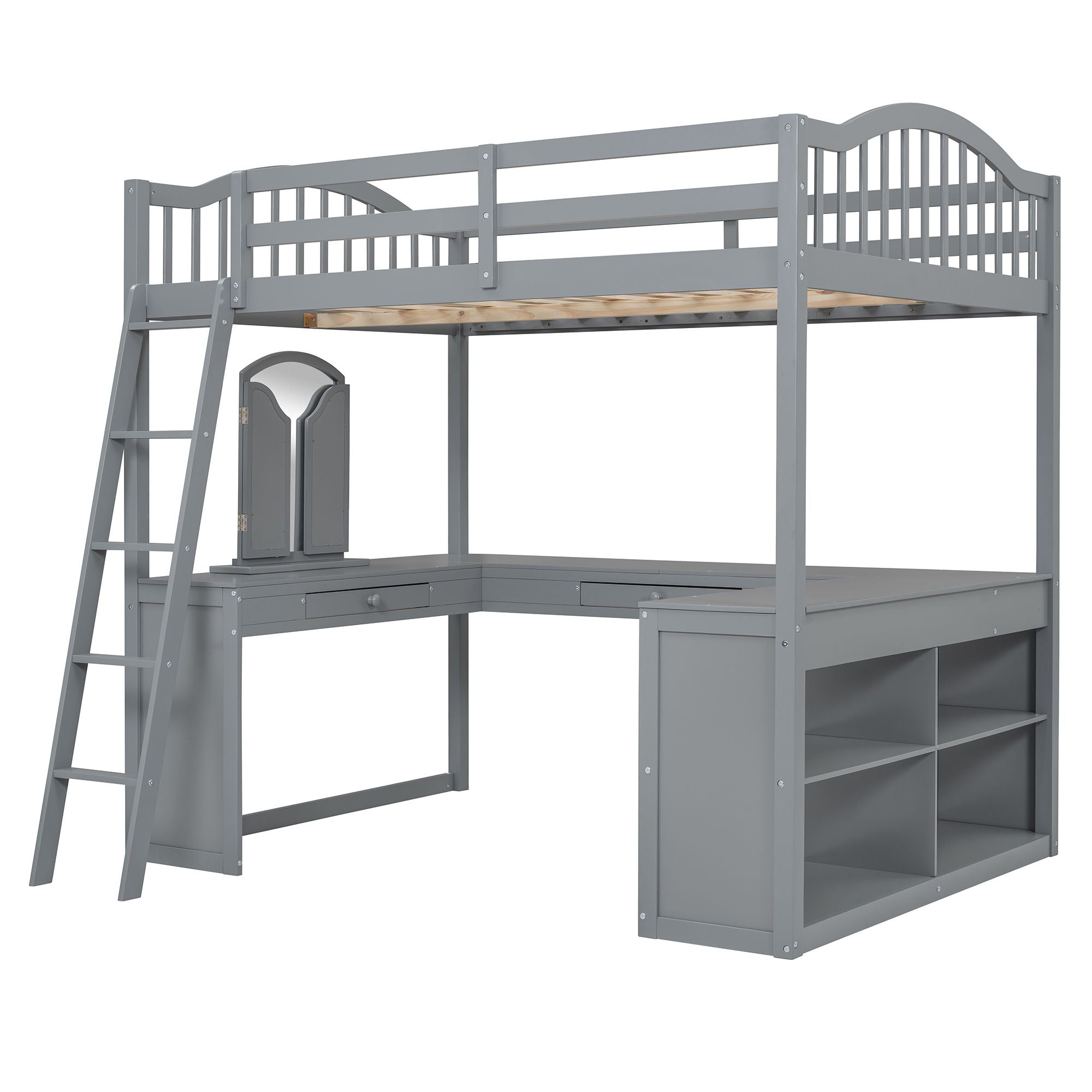 Loft Bed With Drawers, Cabinet, Shelves With Desk