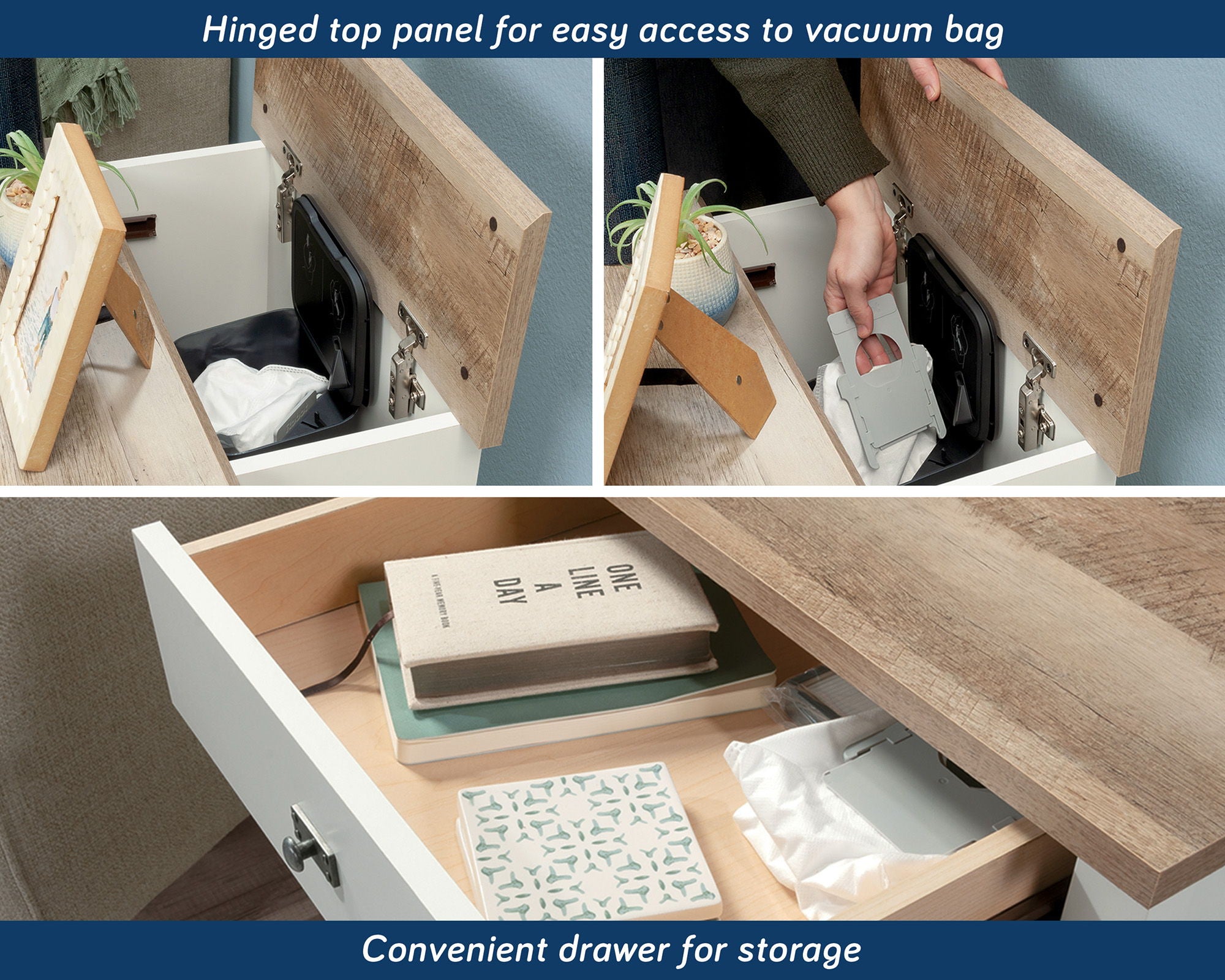 Robot Vacuum Storage Side Table in Soft White