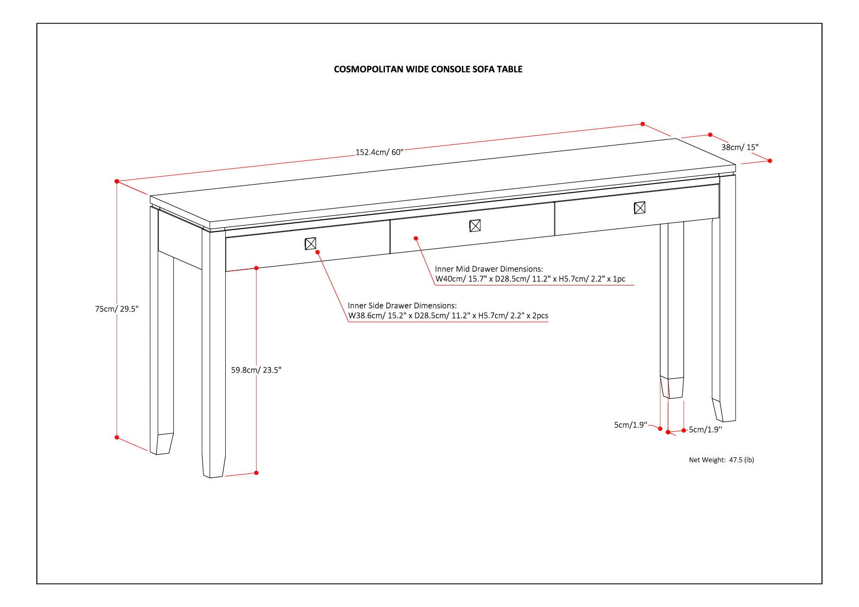 Cosmopolitan - Wide Console Sofa Table - Mahogany Brown