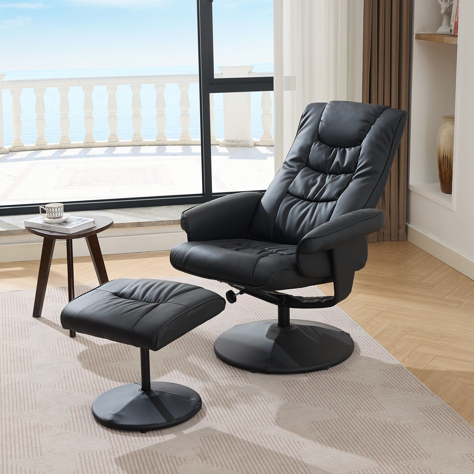 Recliner Chair With Ottoman, 360° Swivel Massage Lounge Chair With 5-Point Vibration & Heated Seat