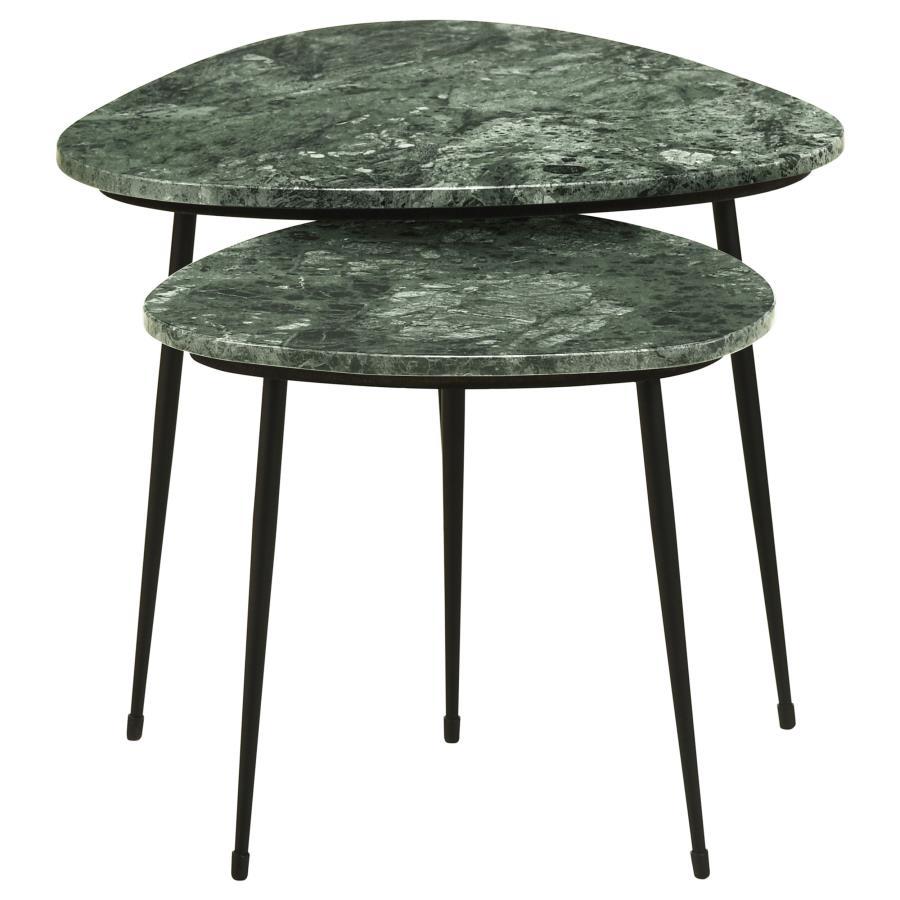 Coaster Fine Furniture Tobias - 2 Piece Triangular Marble Top Nesting Table Green - Green Marble | Meri Furniture