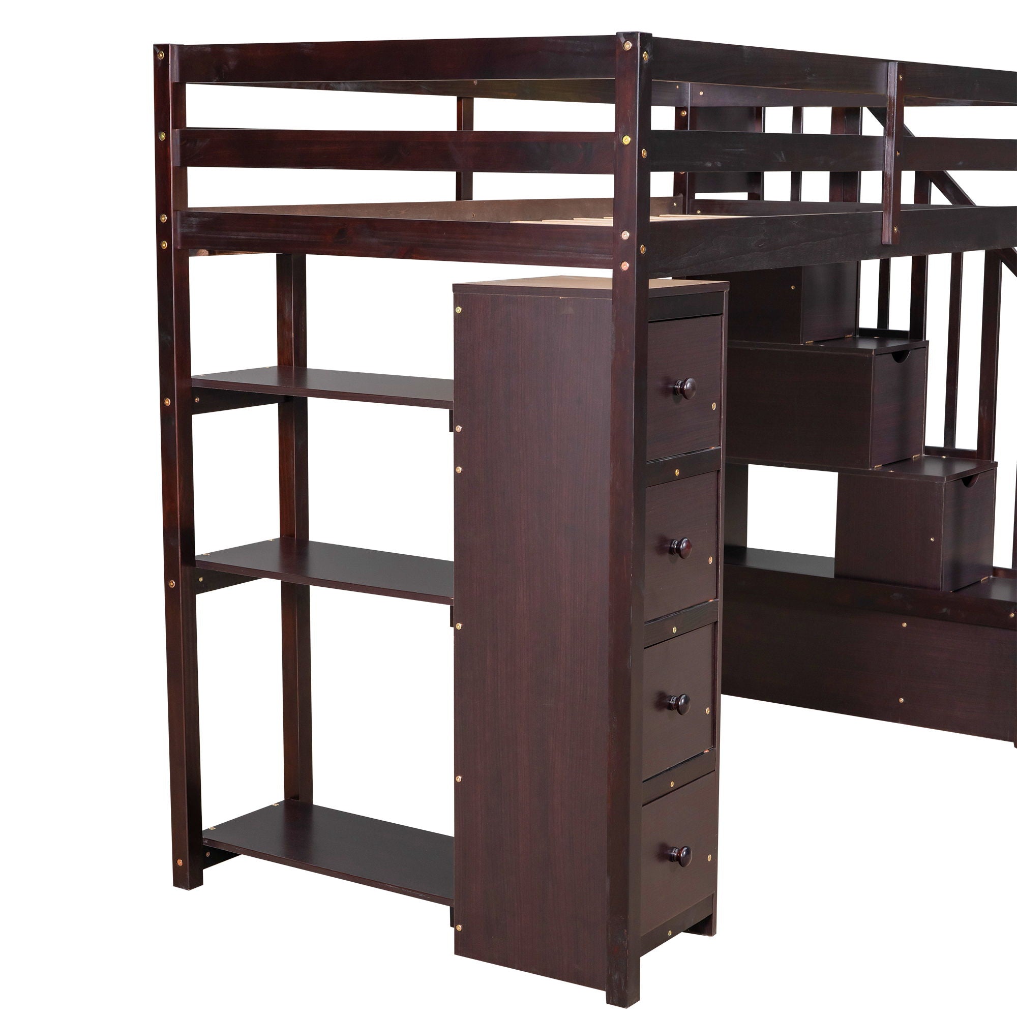 Loft Bed With Storage Drawers And Stairs With Shelves