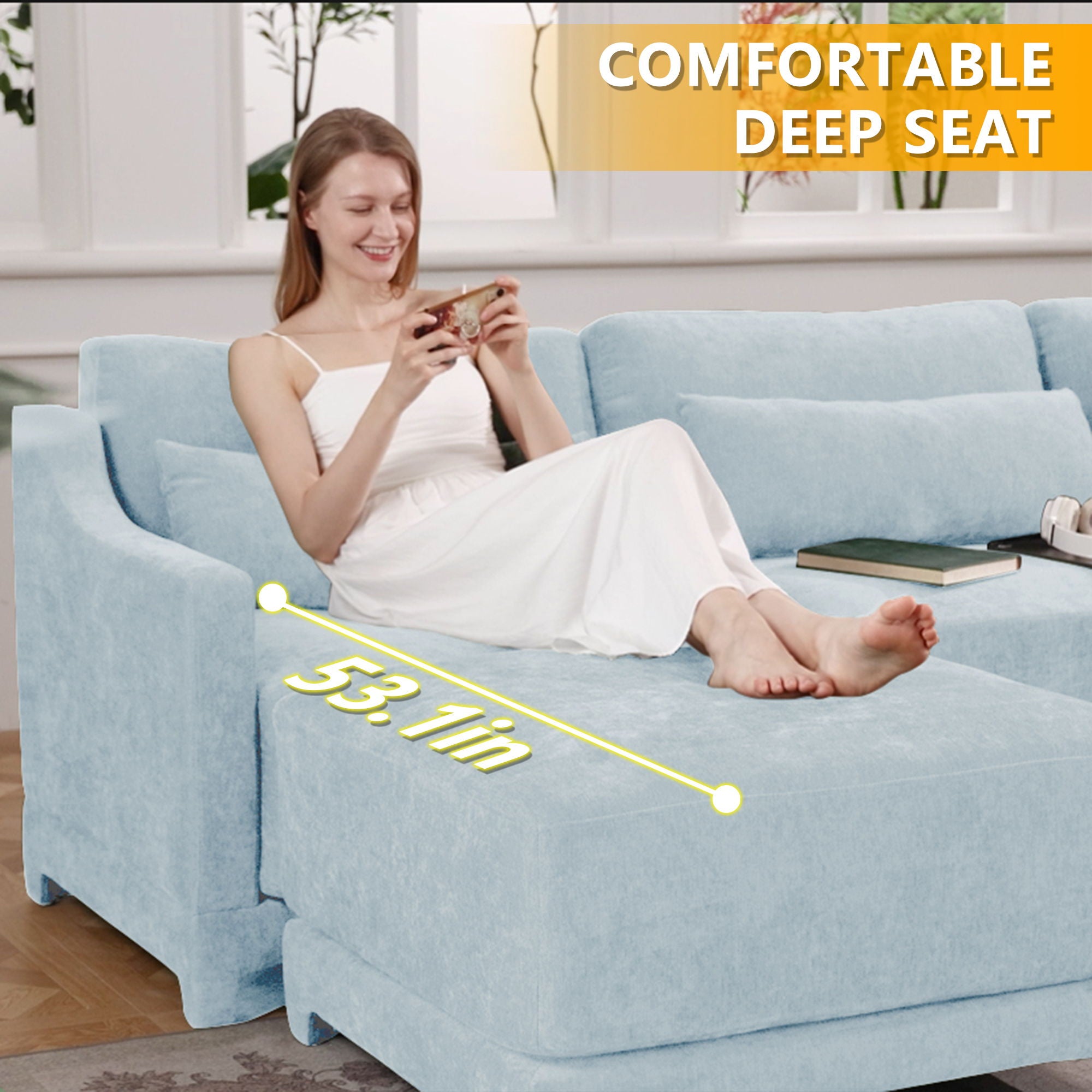 Stylish Sofa With Ottoman And Lumbar Pillows, Ergonomic Design