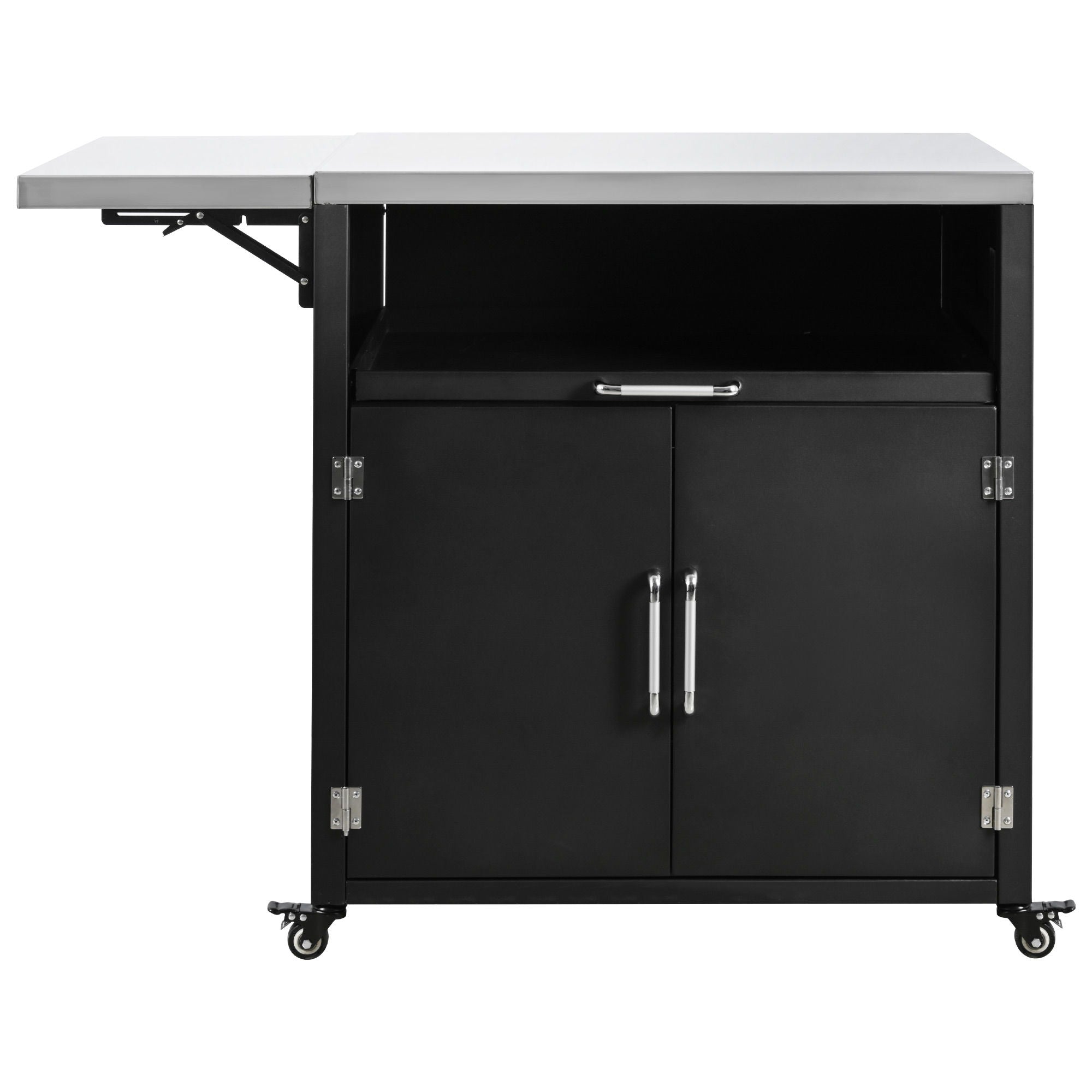 Versatile Outdoor Cabinet With Folding & Expandable Work Surfaces, Ample Storage Space, And Lockable Wheels - Matte Black