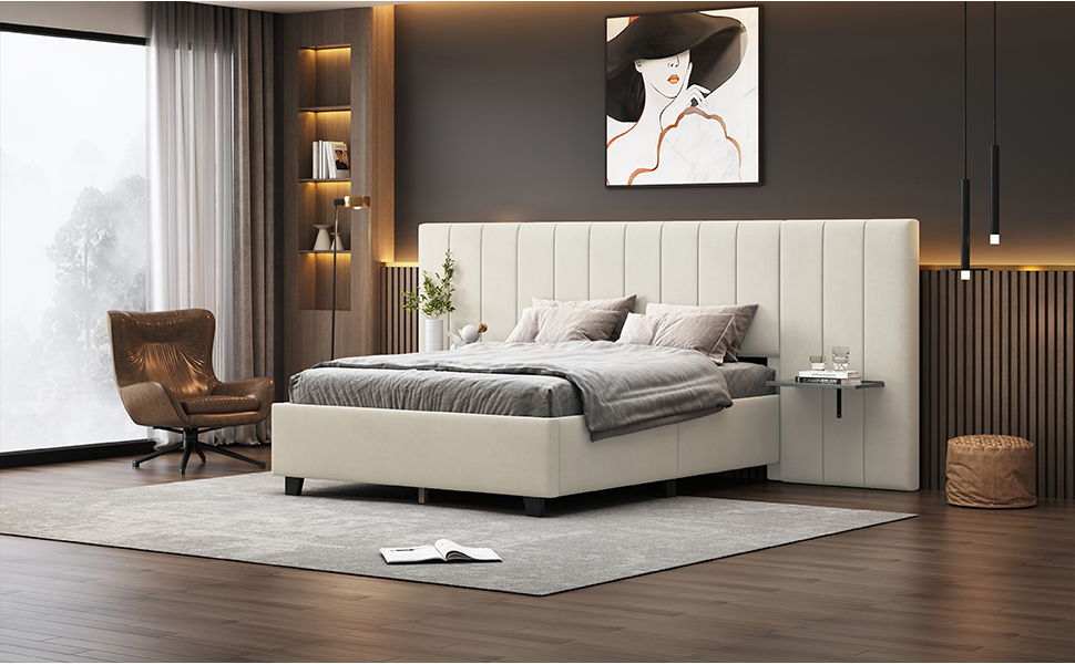 Upholstered Platform Bed With Big Headboard