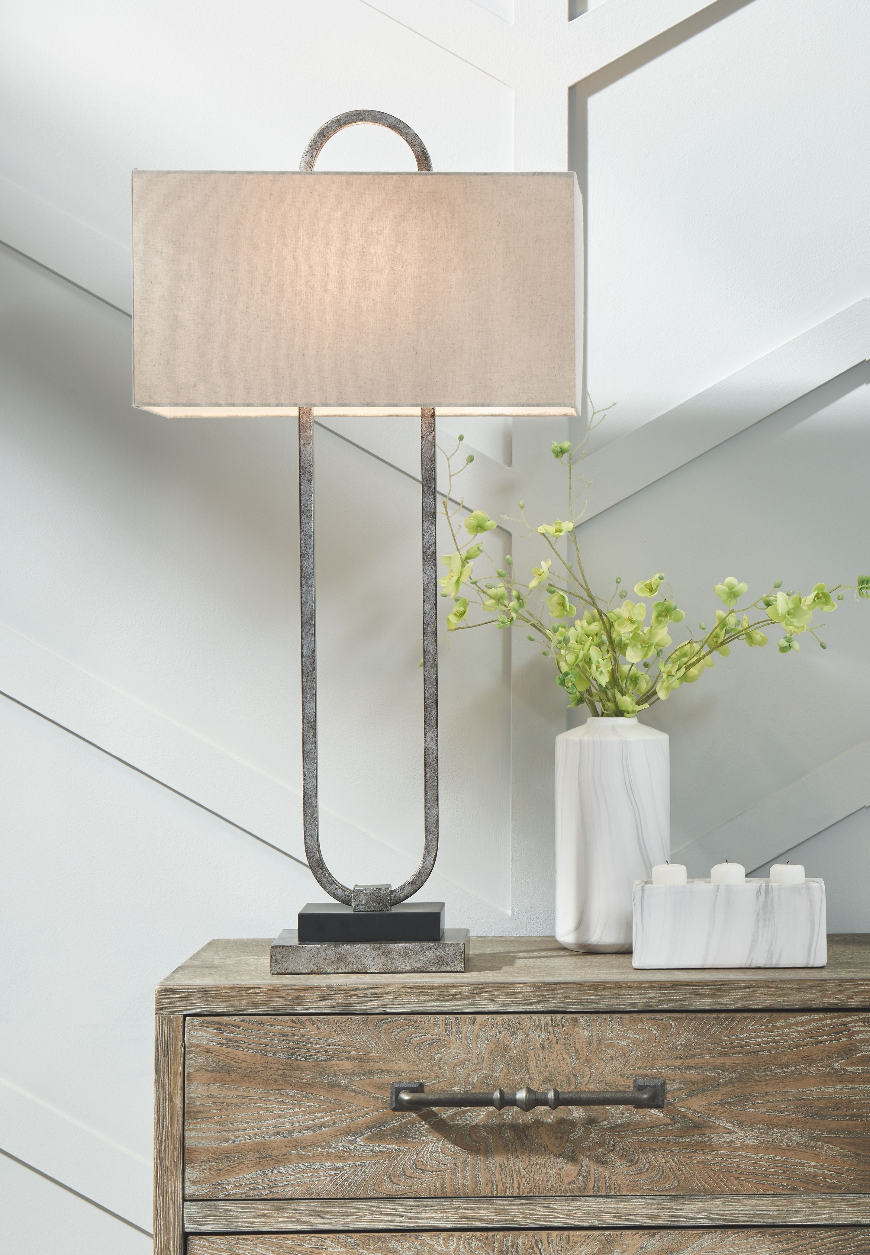 Ashley Furniture Bennish - Antique Silver Finish - Metal Table Lamp | Meri Furniture