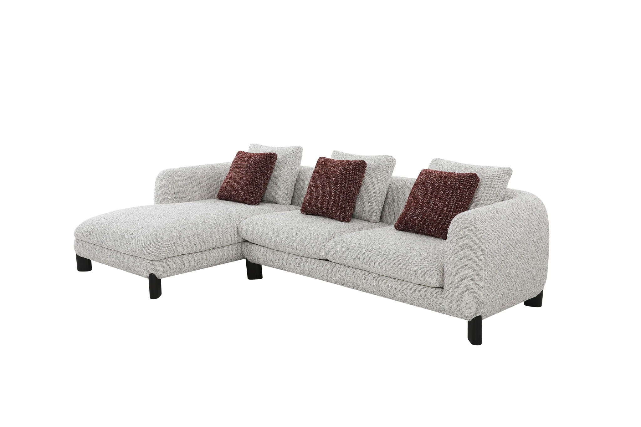 Mardi - Tweed Sectional Sofa With 3 Pillows - Maroon / Beige