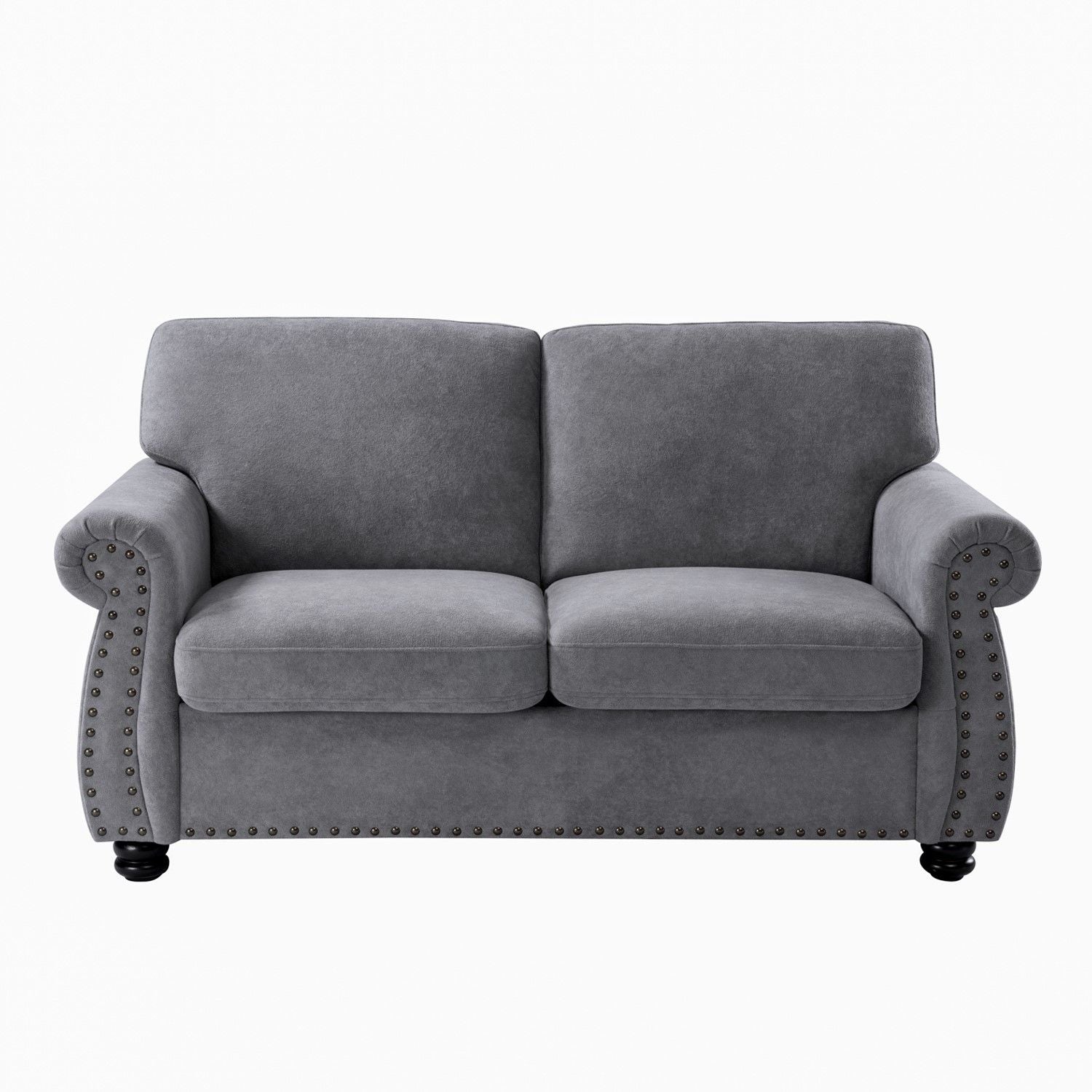 Soft Loveseat, Upholstered 2 Seater Couch, Loose Back Cushions And Turned Legs