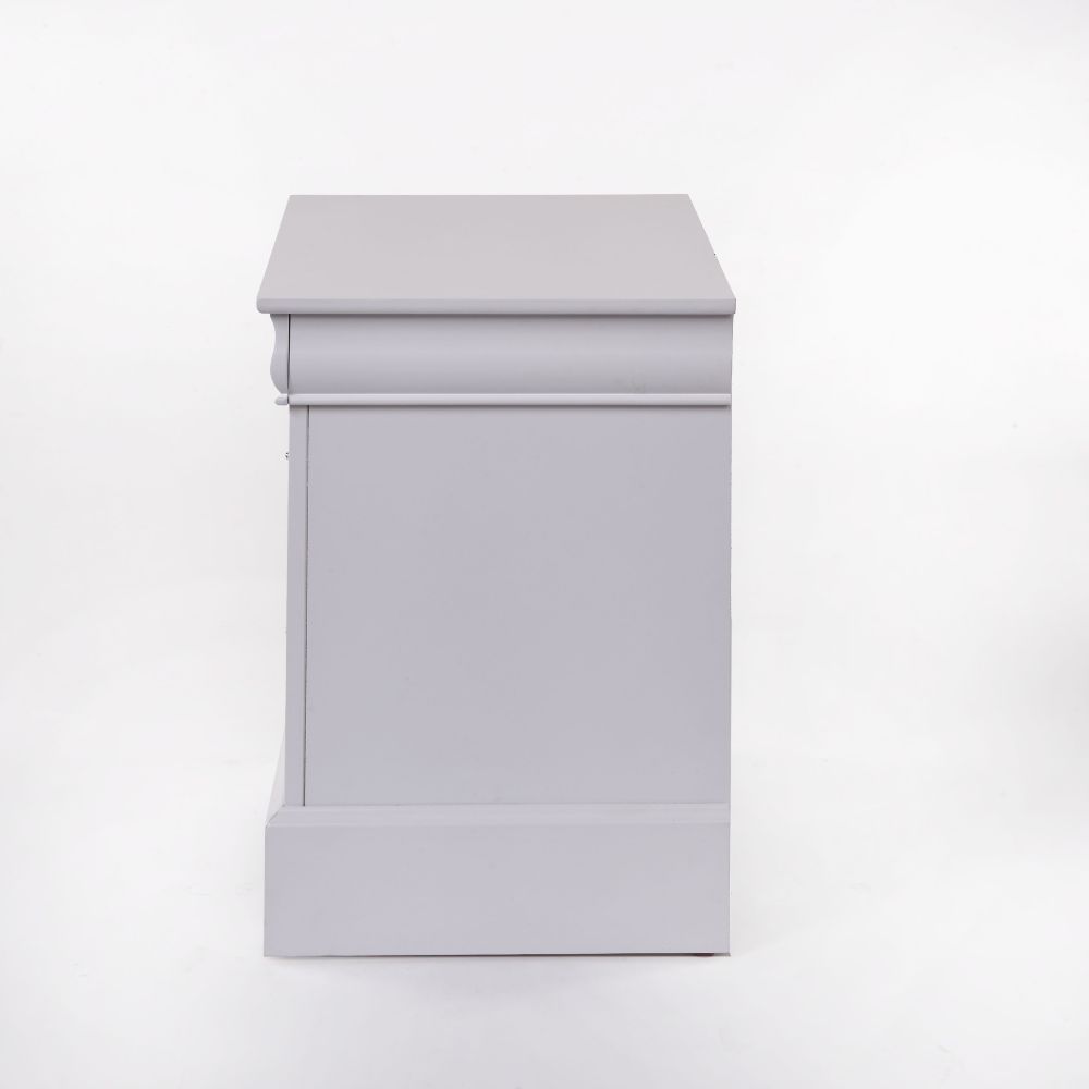 ACME It has two drawers with center metal glide and brushed nickel metal handle. Offers you plentiful storage with spacious drawers | Meri Furniture