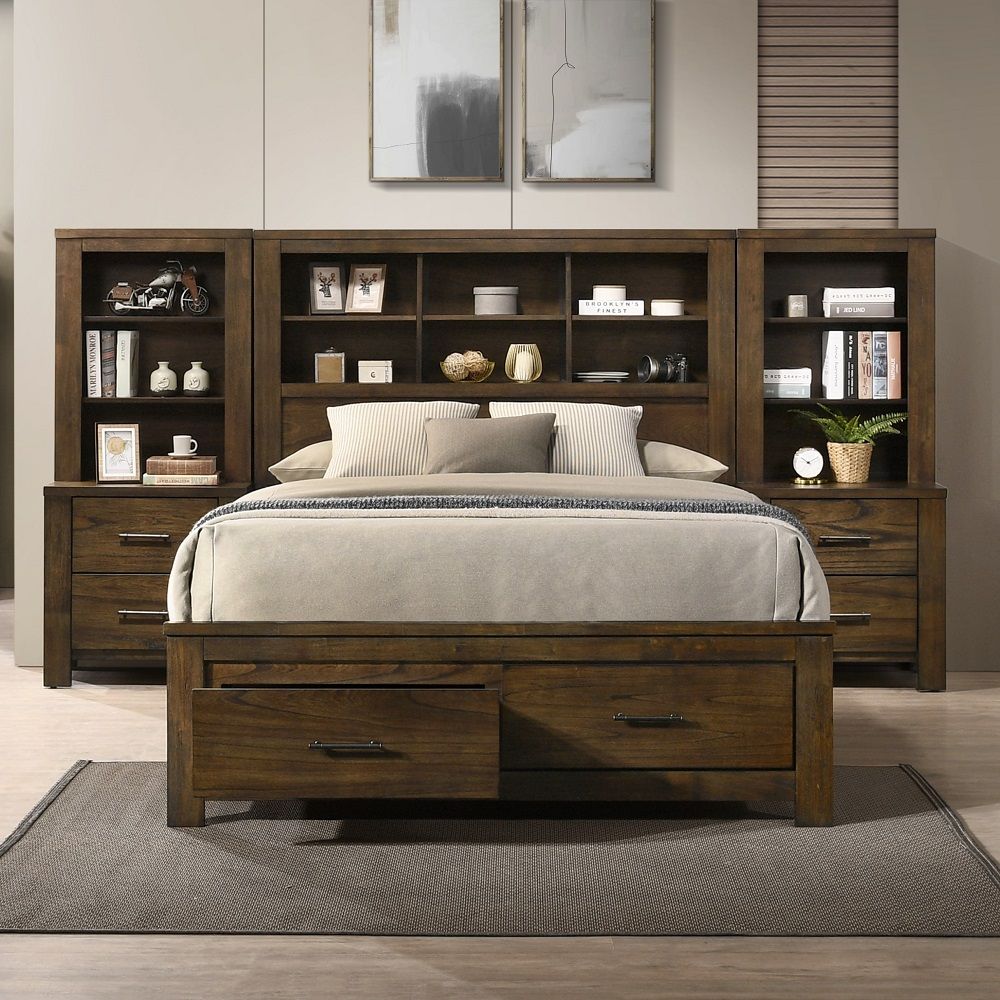 ACME Box Spring NOT Required (13 Slats )Natural Finish Style Storage Headboard & Footboard | Meri Furniture