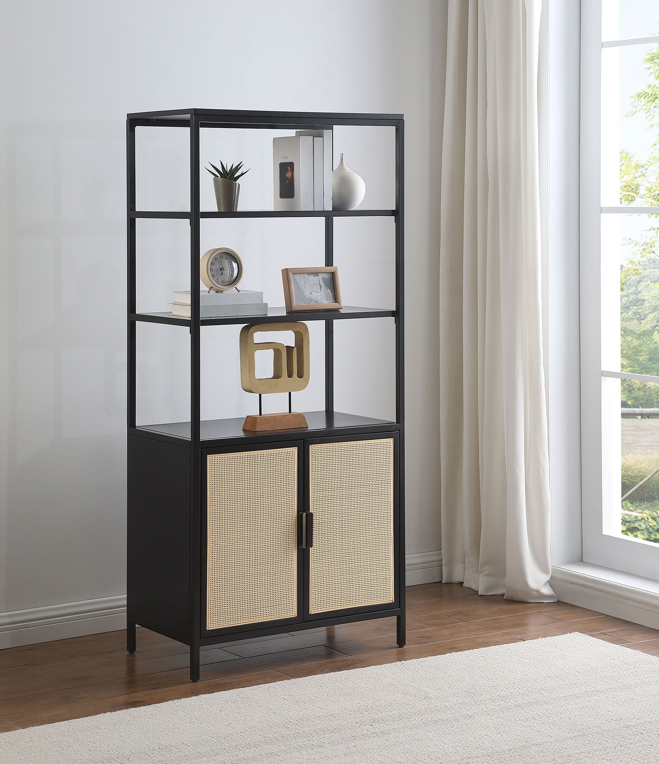 Coaster Fine Furniture Amherst - 3-Shelf Radio Weave Cane Metal Accent Cabinet | Meri Furniture