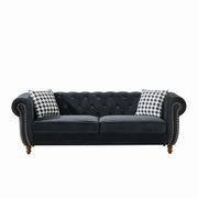 Chesterfield Velvet Upholstery Fabric Sofa With Roll Armrest & Nailhead