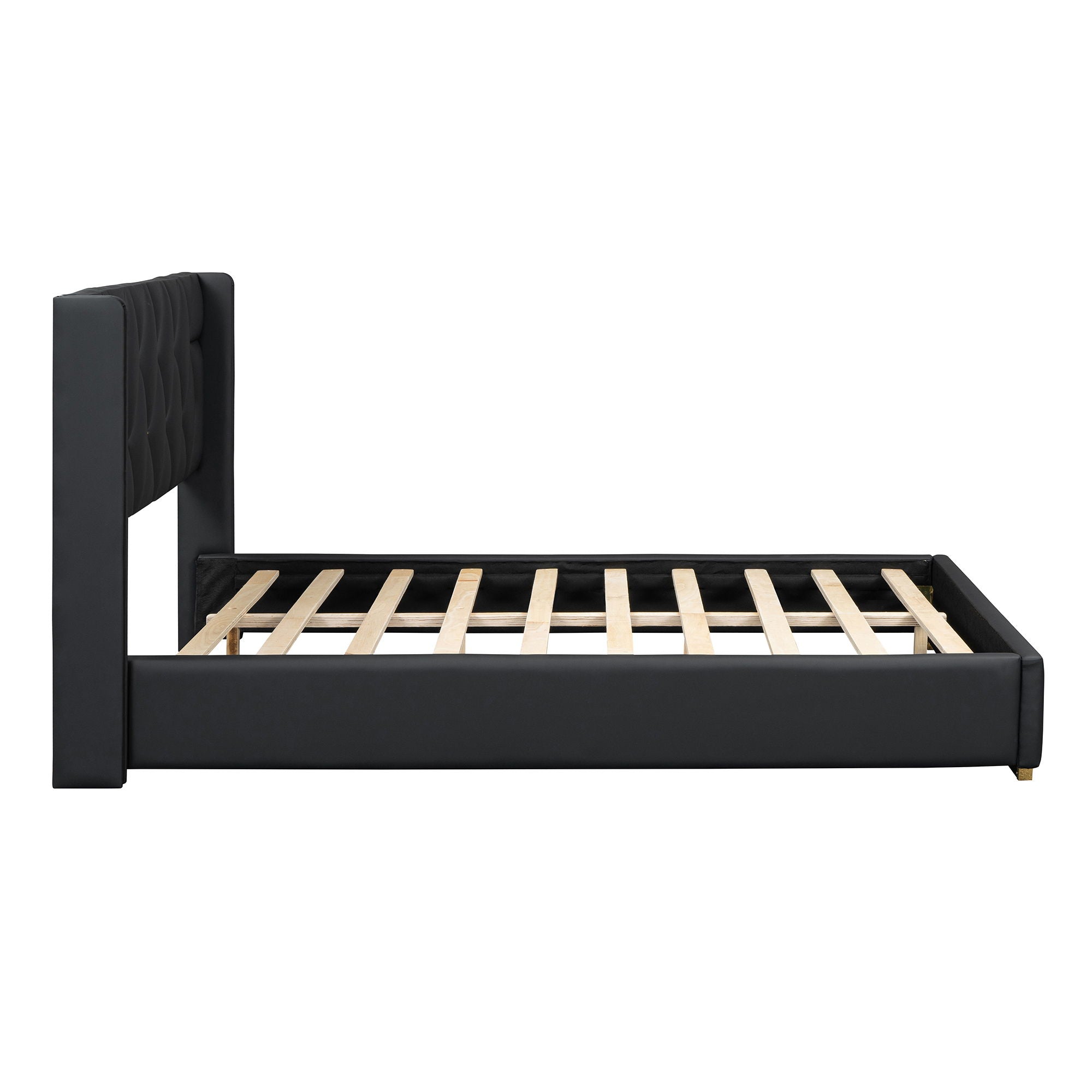 Upholstered Platform Bed With Strips - Black