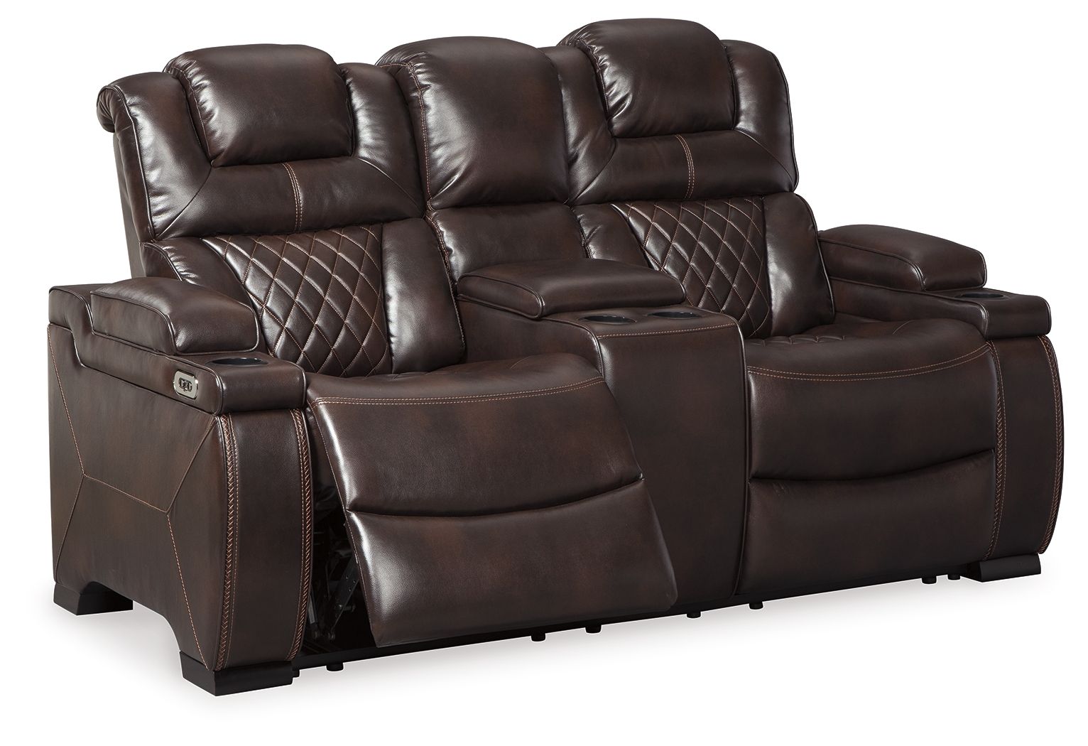 Signature Design by Ashley® Warnerton - Chocolate - Pwr Rec Loveseat/Con/Adj Hdrst | Meri Furniture