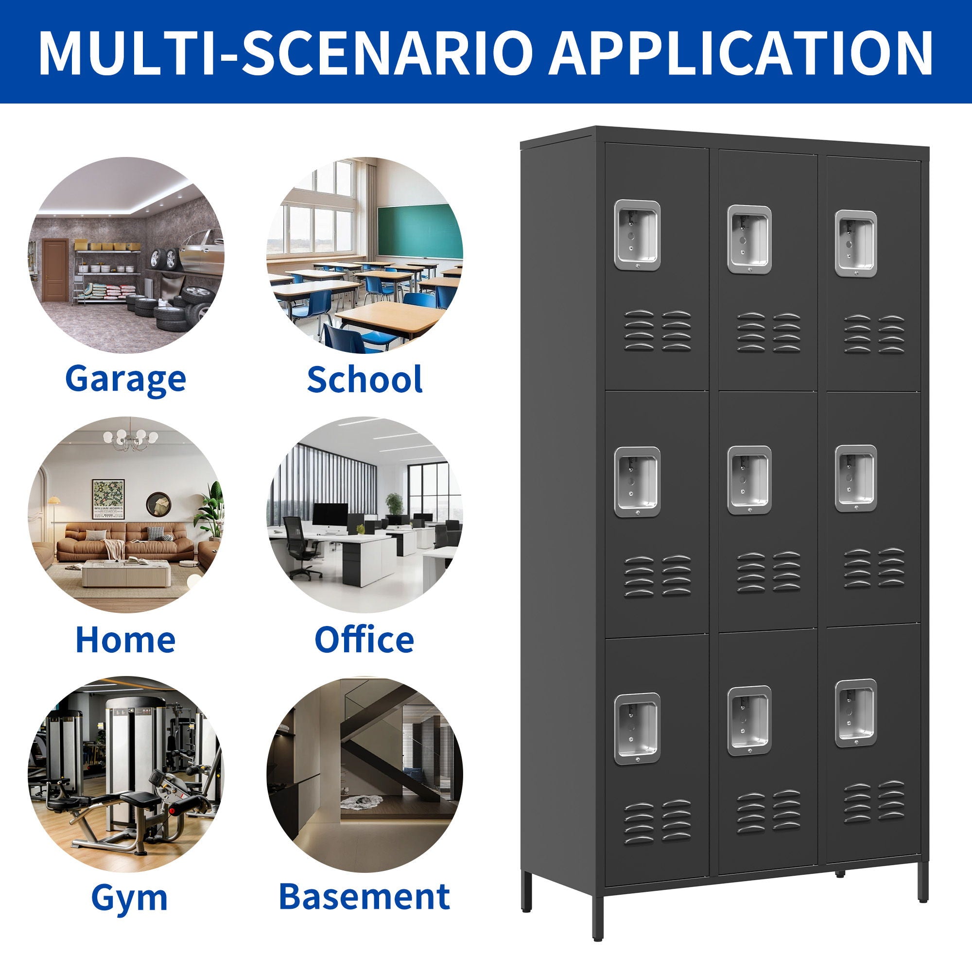 9 Door Lockers With Lock For Secure Storage And - Black