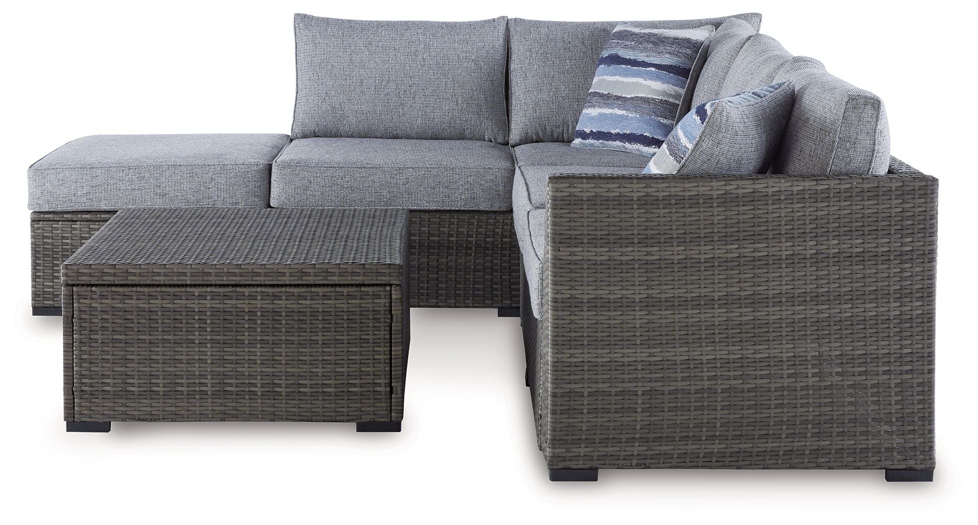 Signature Design by Ashley® Petal Road - Gray - Loveseat Sectional, Ottoman, Table Set (Set of 4) | Meri Furniture