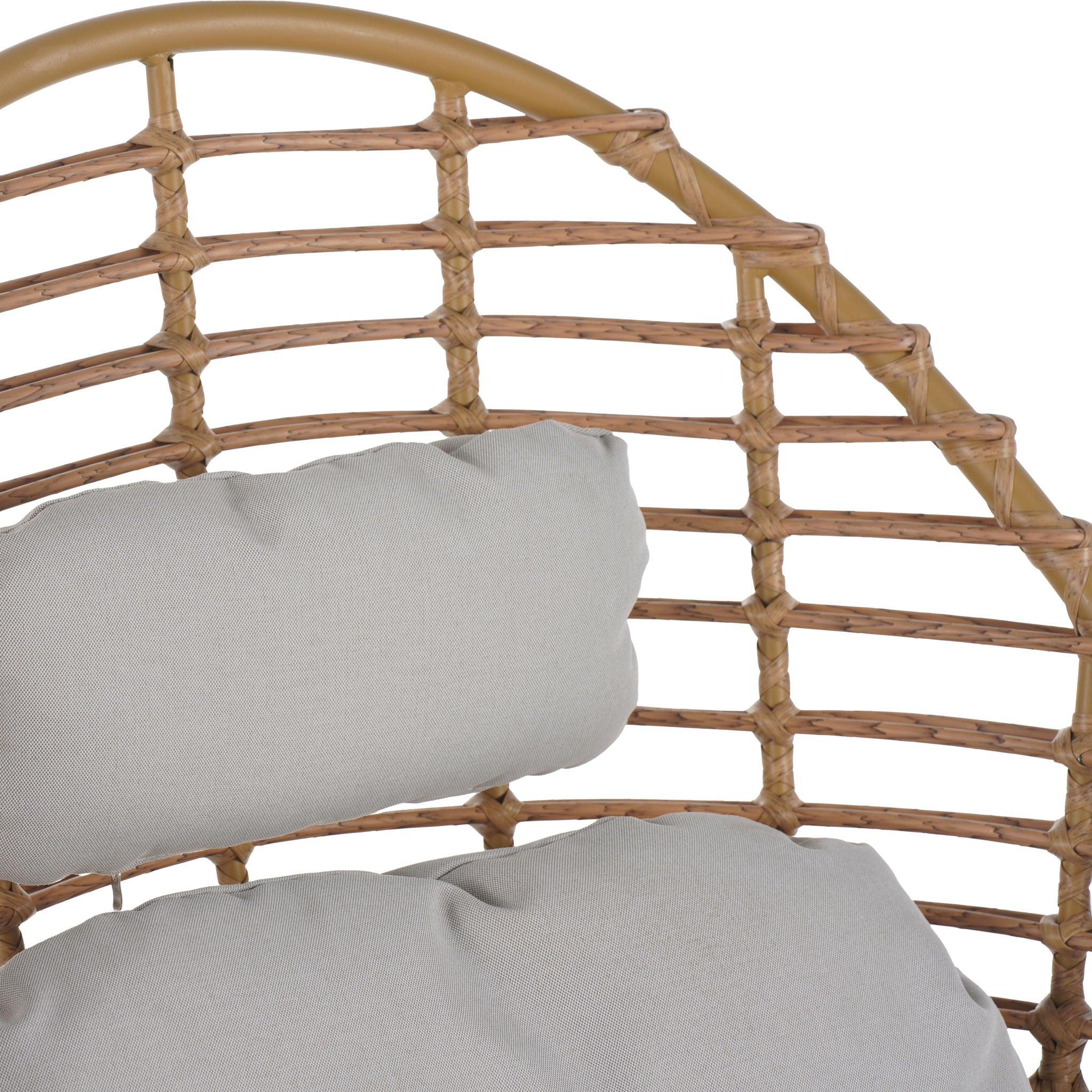 Ellis - Outdoor Wicker High Back Lounge Chair, Teak Finished Leg - Light Brown / Beige