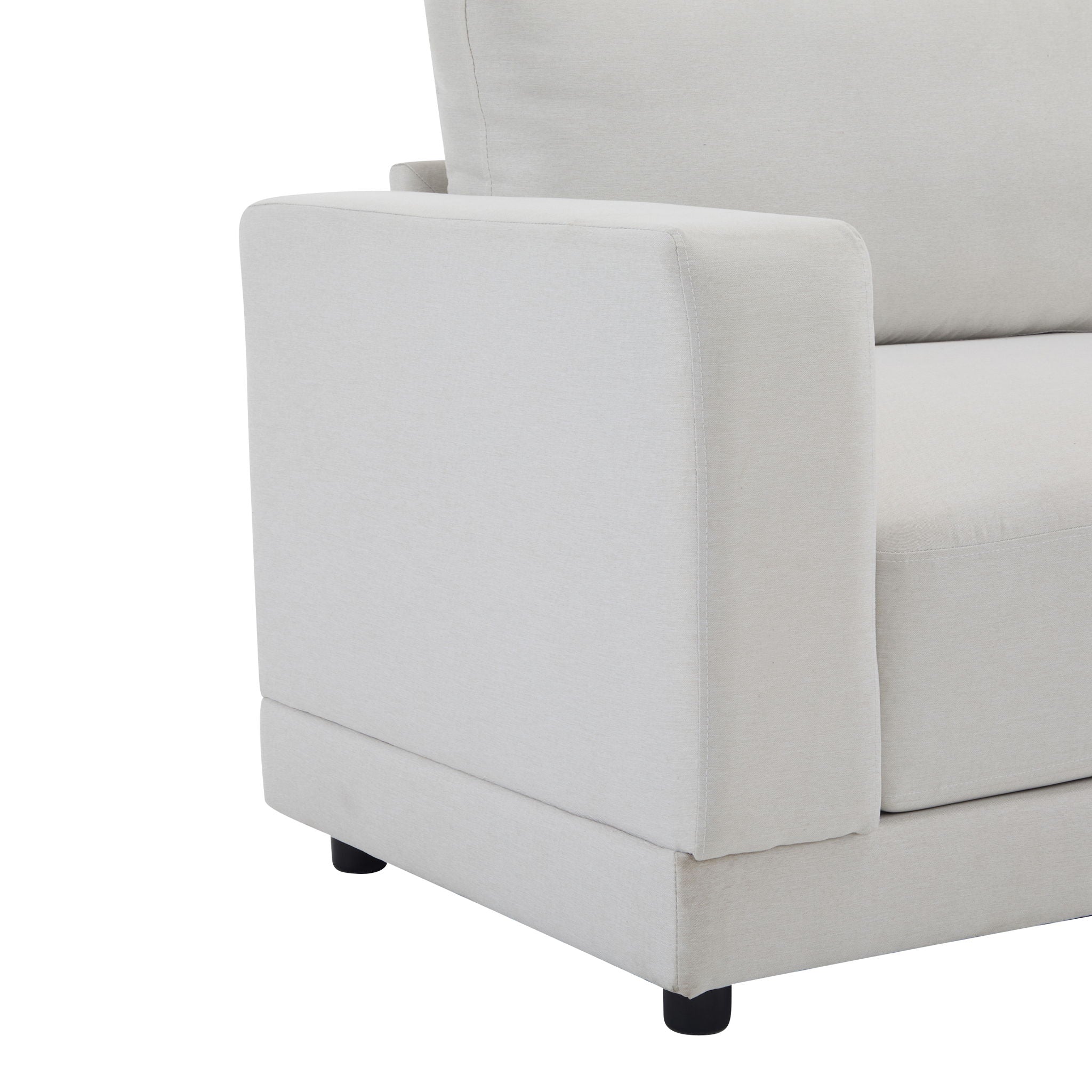 Modern Square Arm Sofa With Soft Fabric Upholstery, Deep Cushions