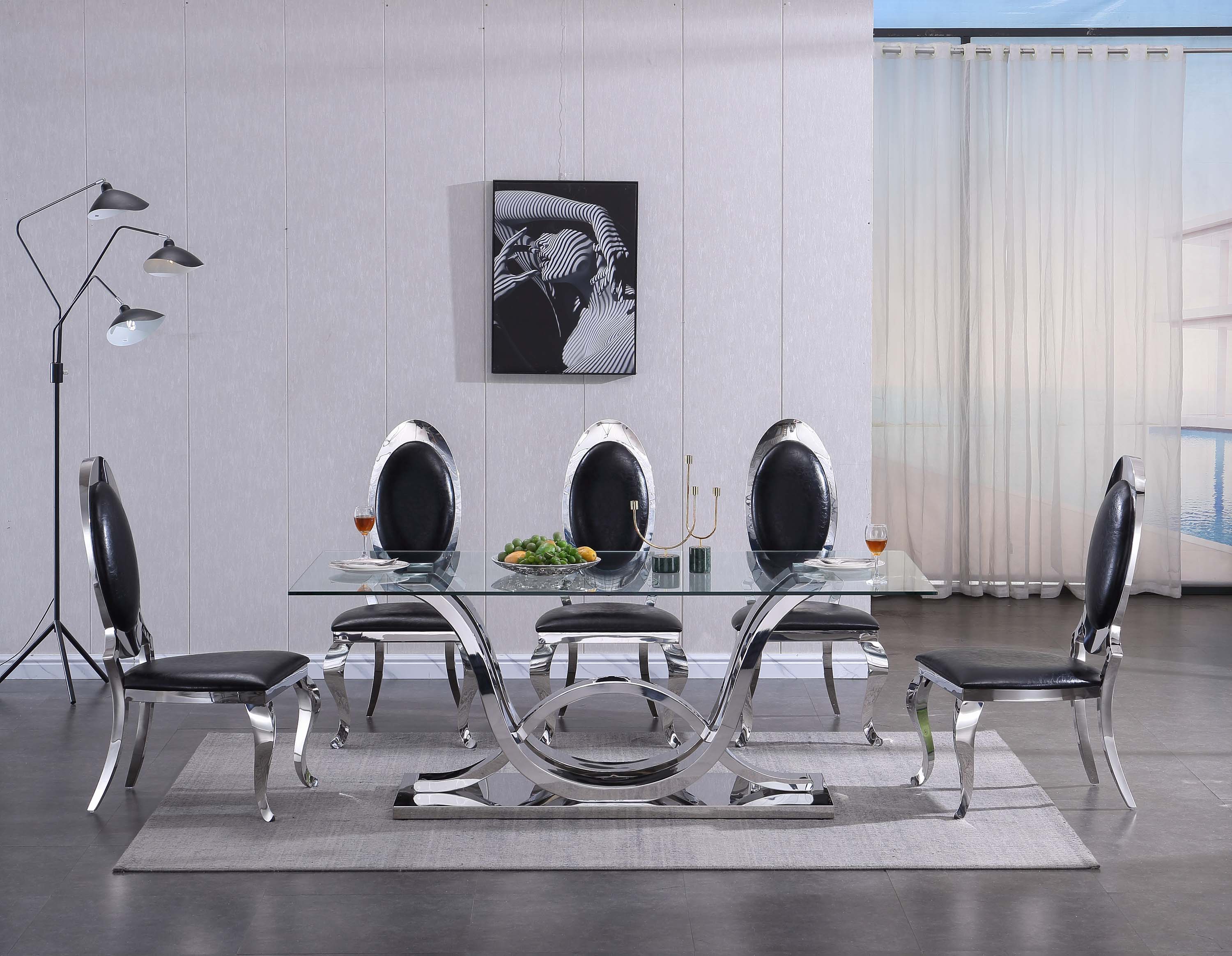 Solid Marble/ Tempered Glass Top Rectangular Dining Table