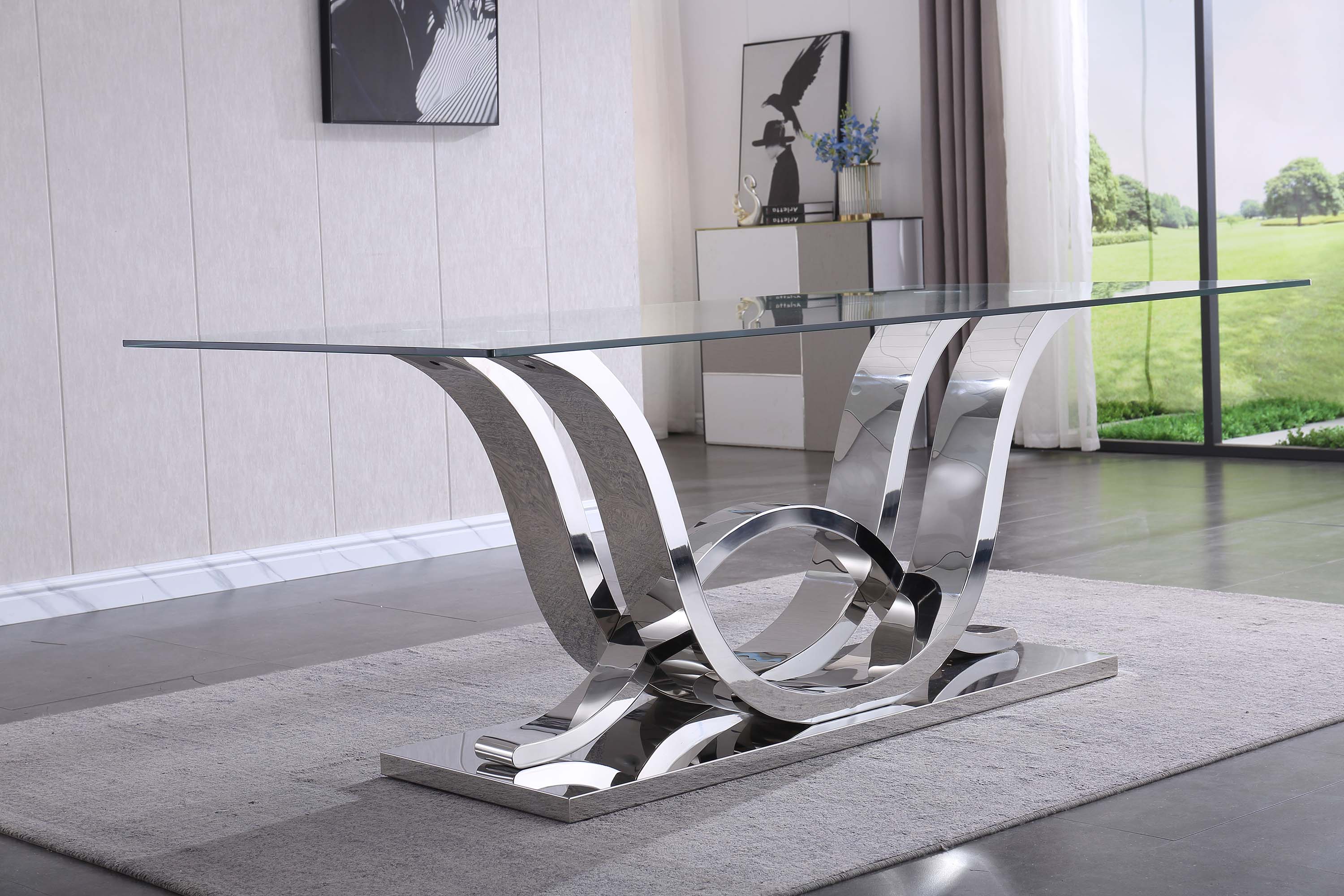 Solid Marble/ Tempered Glass Top Rectangular Dining Table