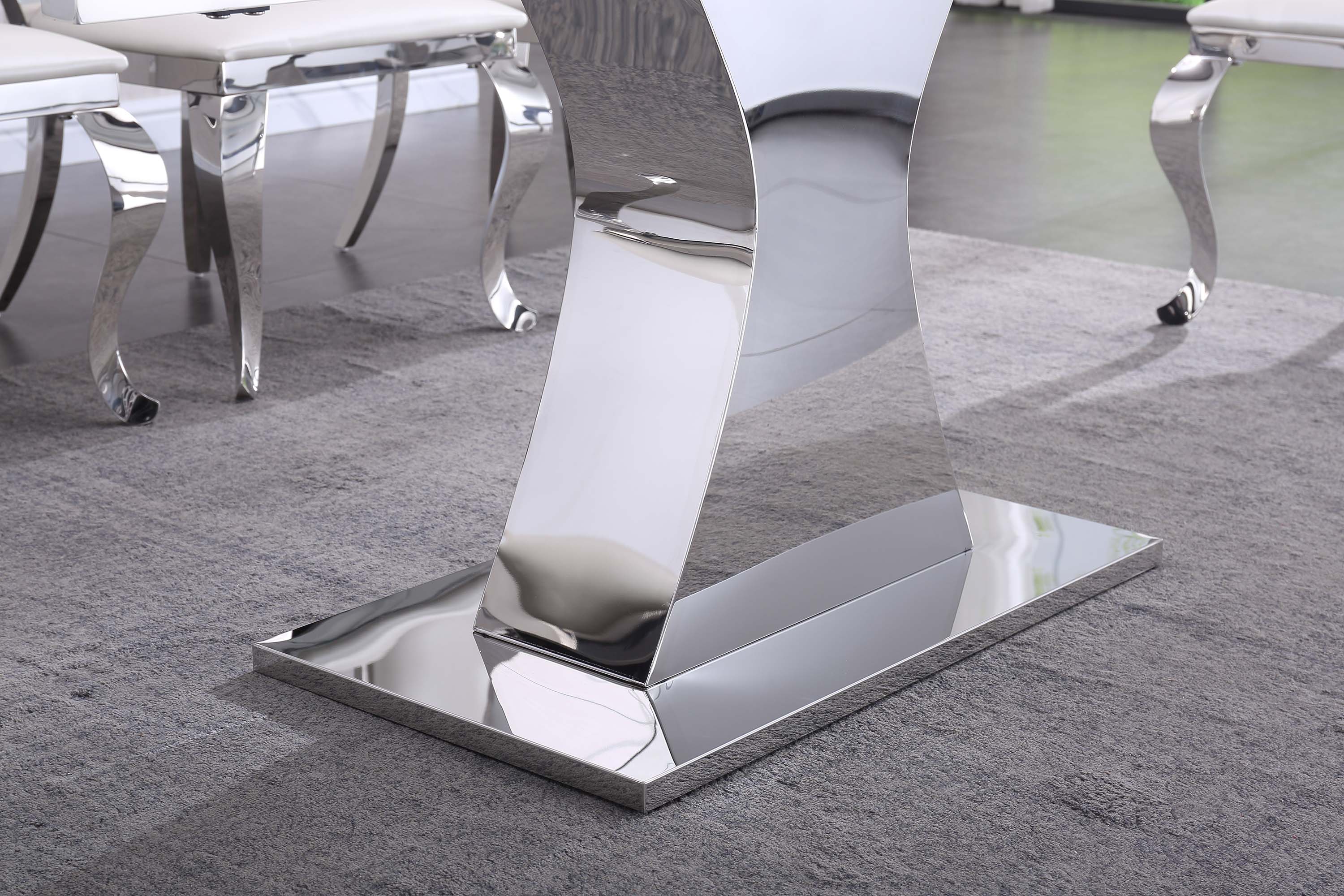 Extendable Dining Table with 12mm Tempered Glass Top, Stainless Steel Base