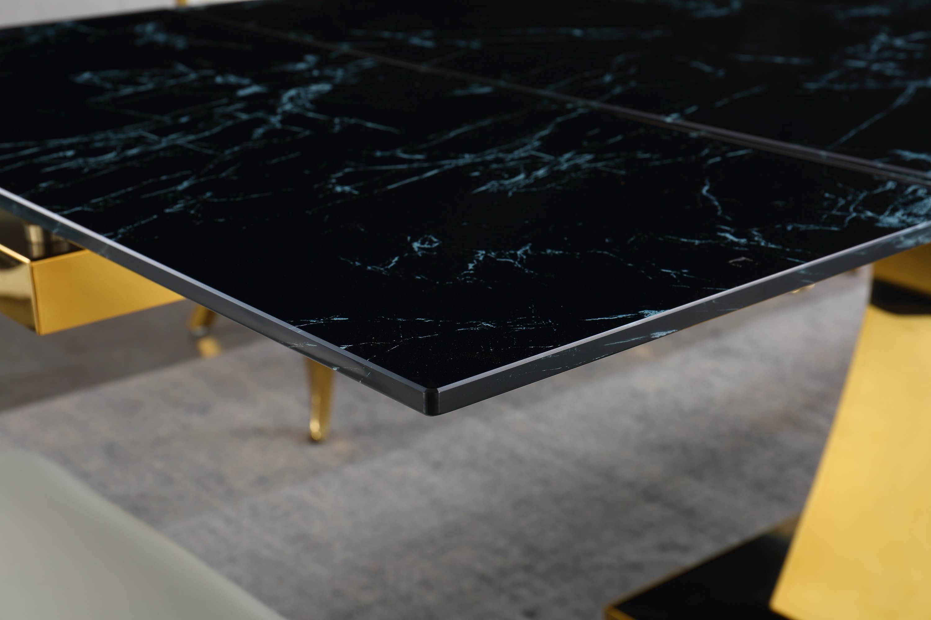 Extendable Dining Table with 12mm Tempered Glass Top, Stainless Steel Base