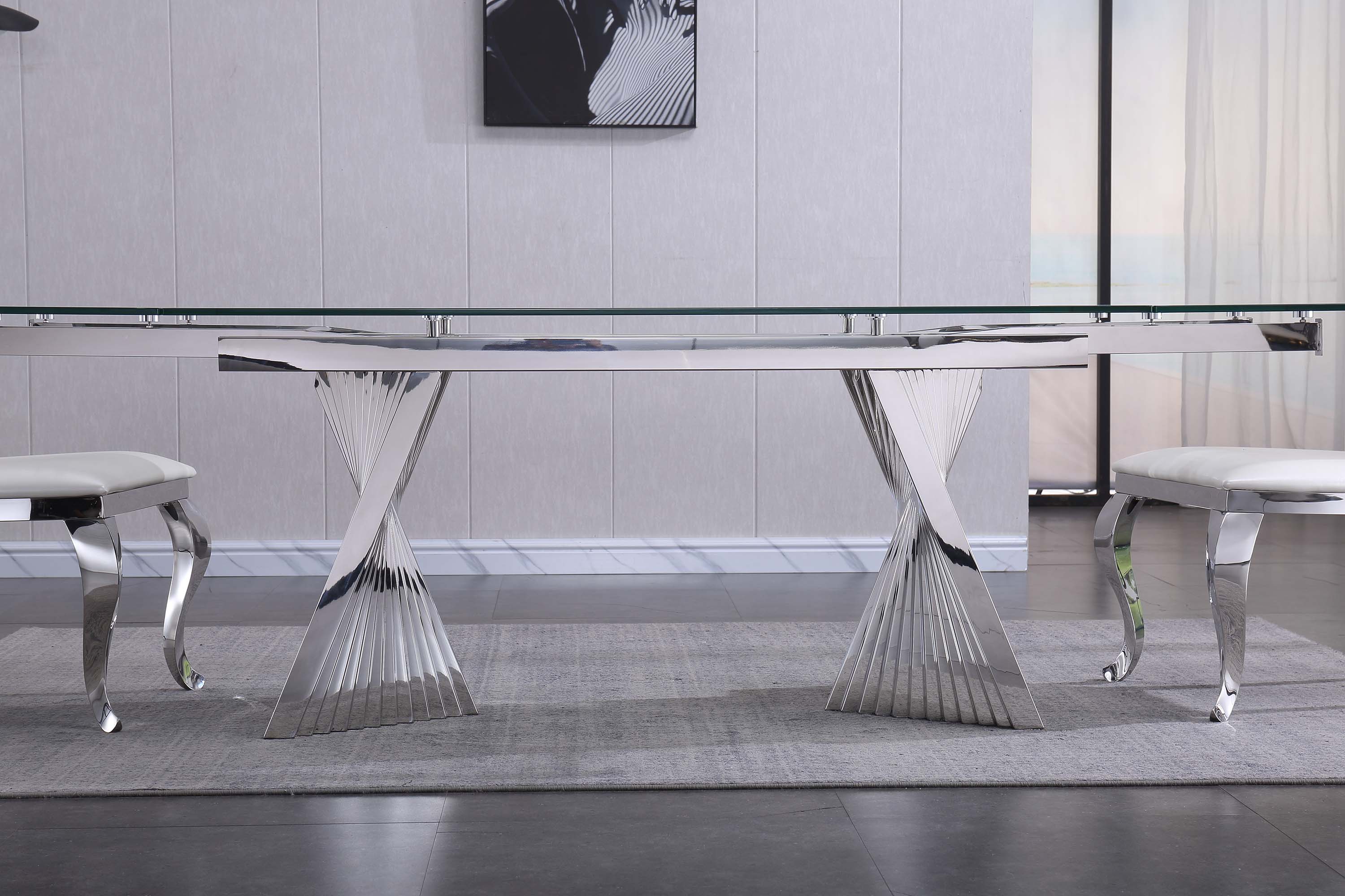 Extendable Dining Table with Marble Tempered Glass Top