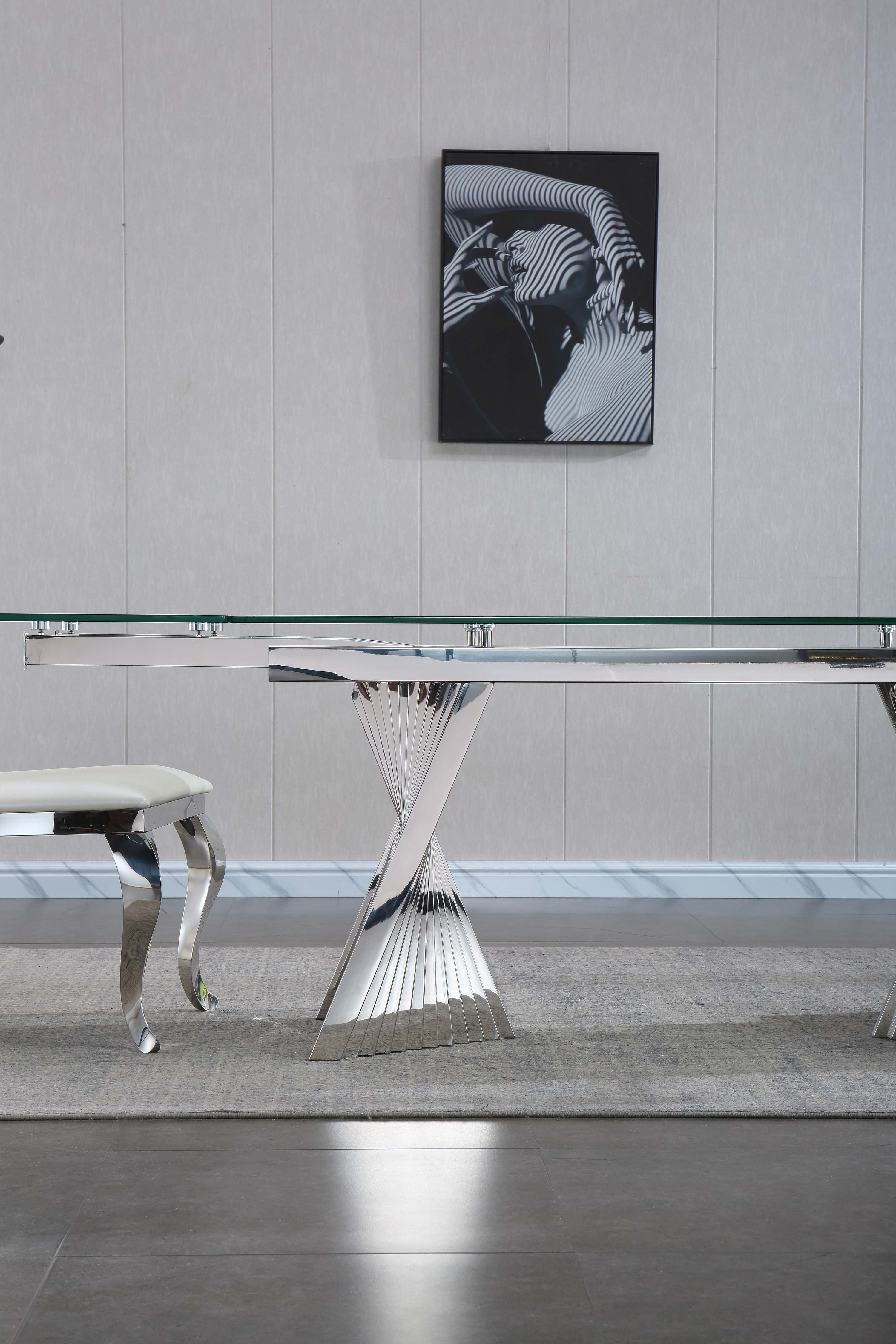 Extendable Dining Table with Marble Tempered Glass Top