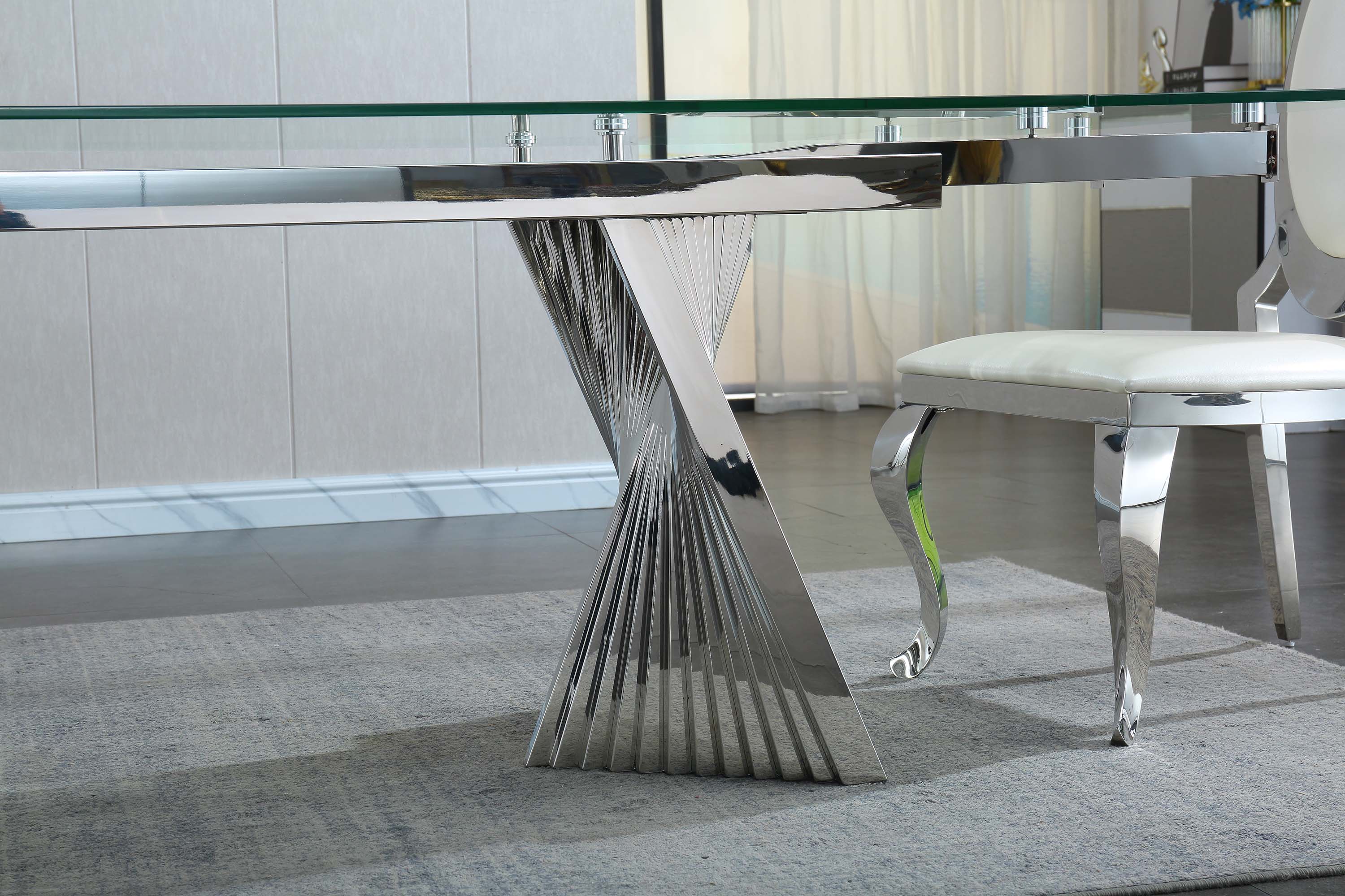 Extendable Dining Table with Marble Tempered Glass Top