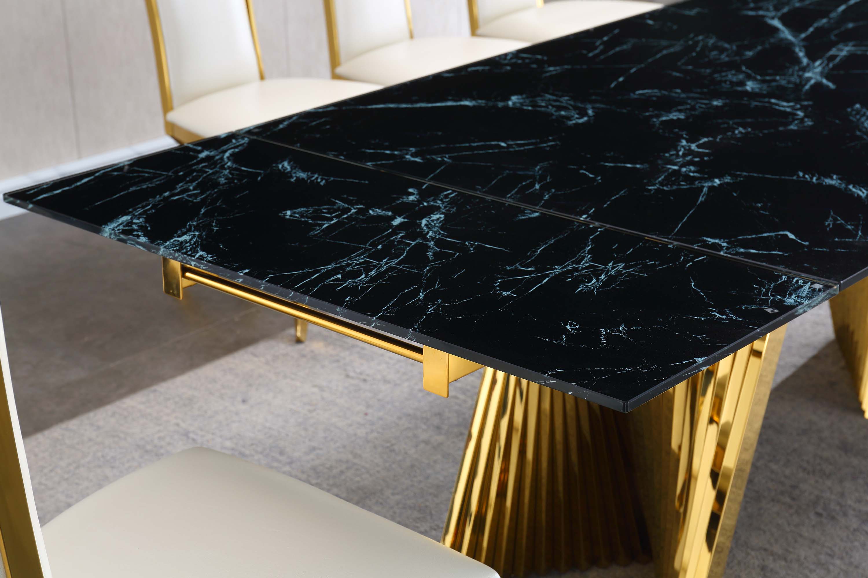 Extendable Dining Table with Marble Tempered Glass Top