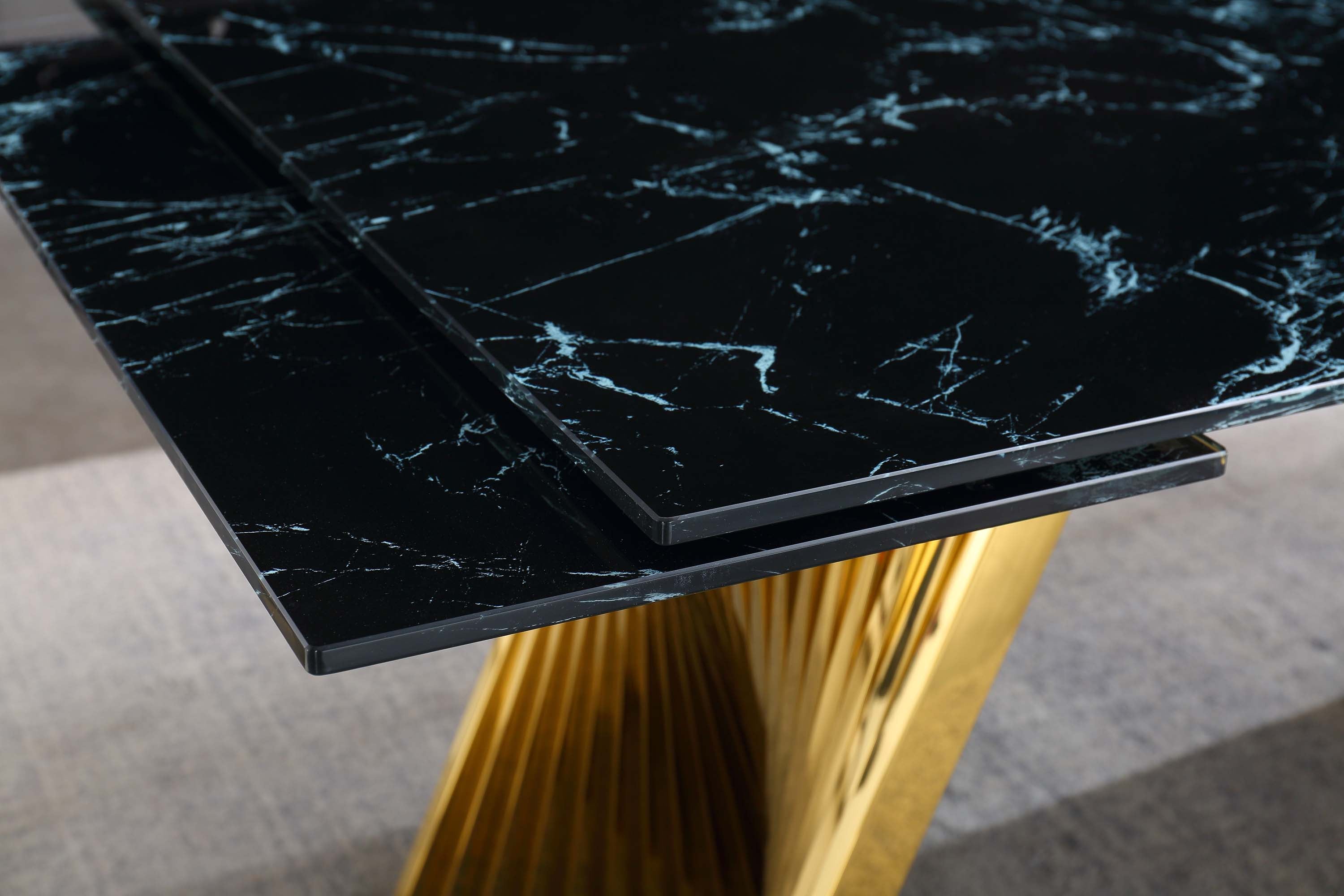 Extendable Dining Table with Marble Tempered Glass Top