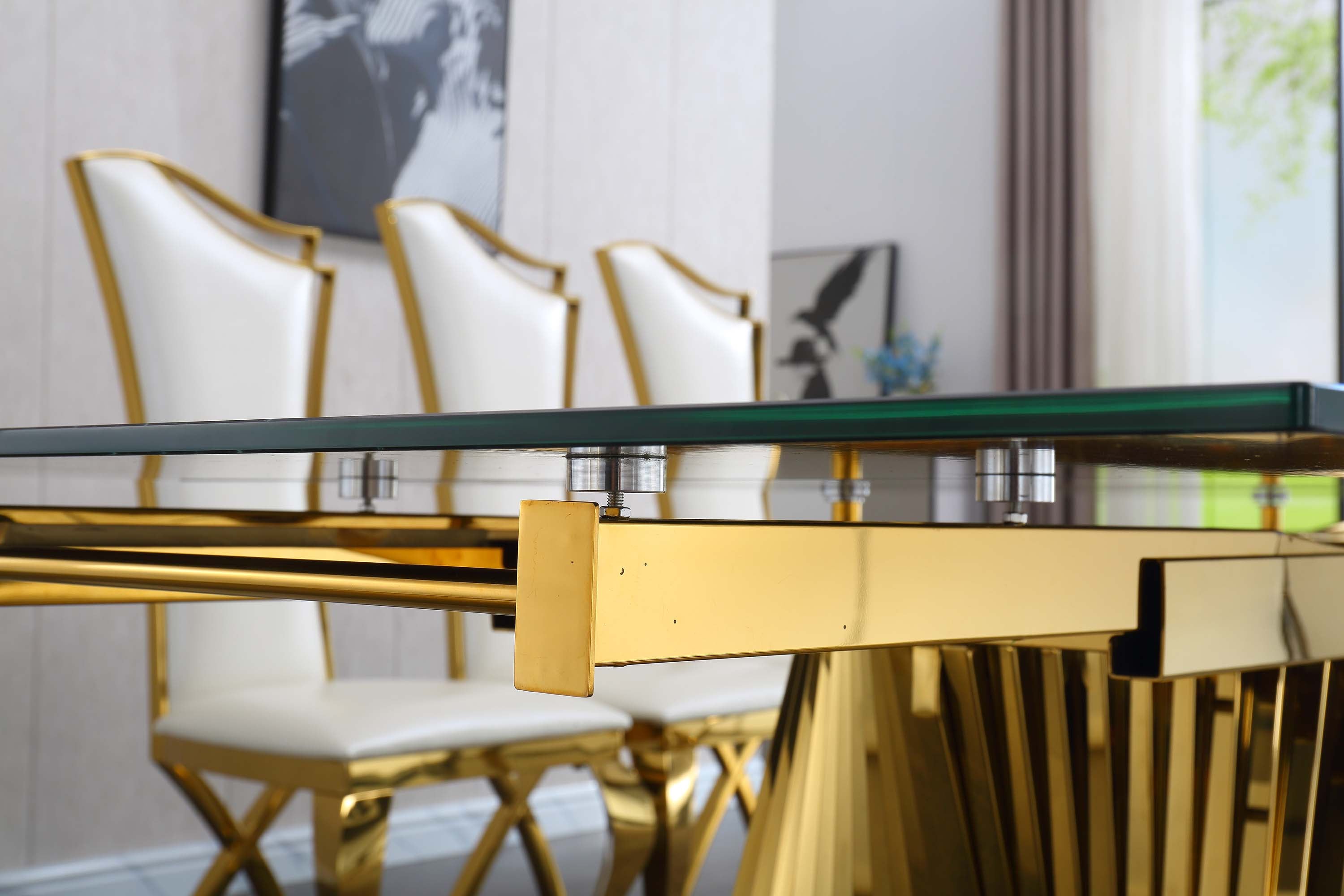 Extendable Dining Table with Marble Tempered Glass Top