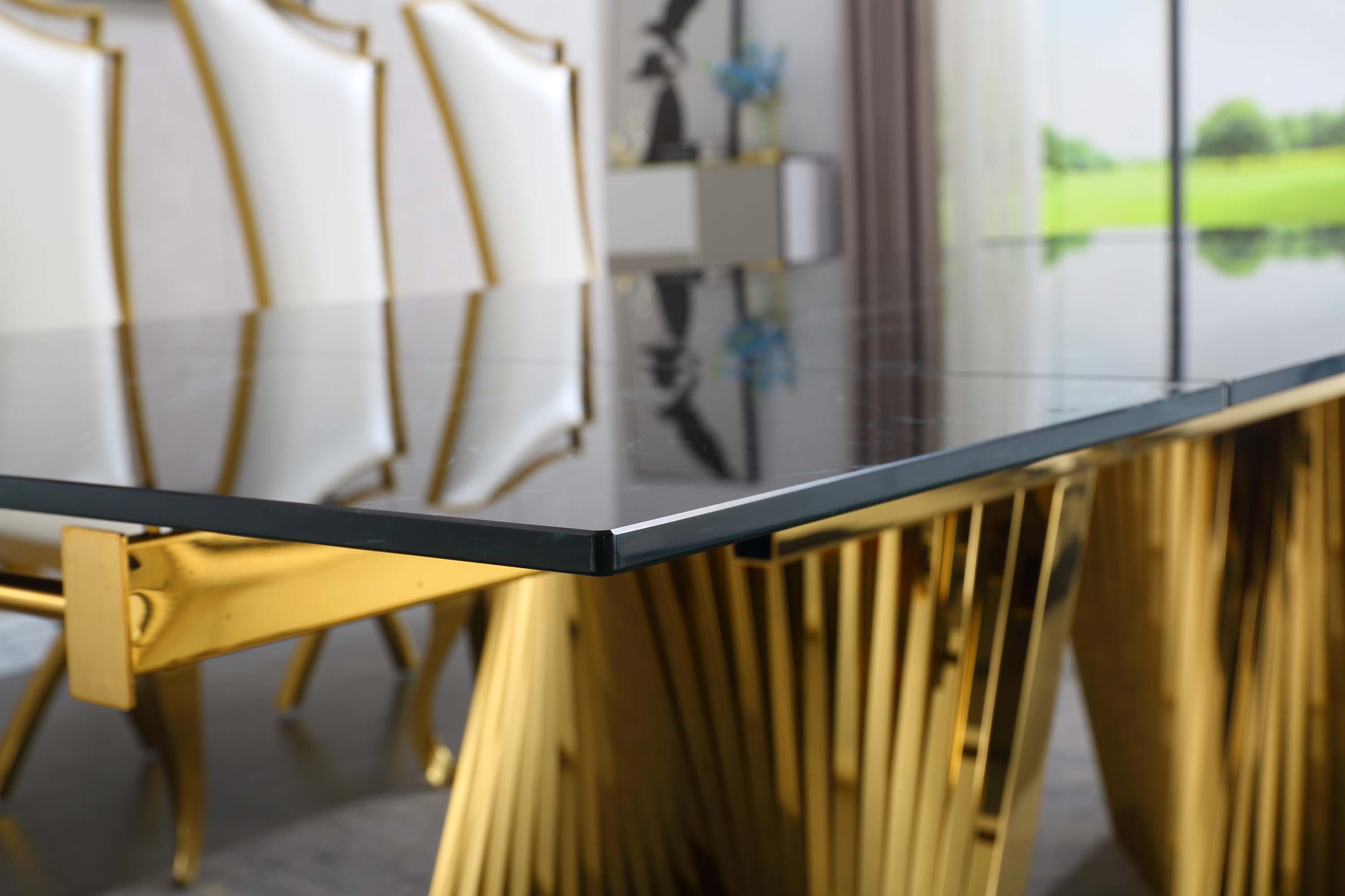 Extendable Dining Table with Marble Tempered Glass Top