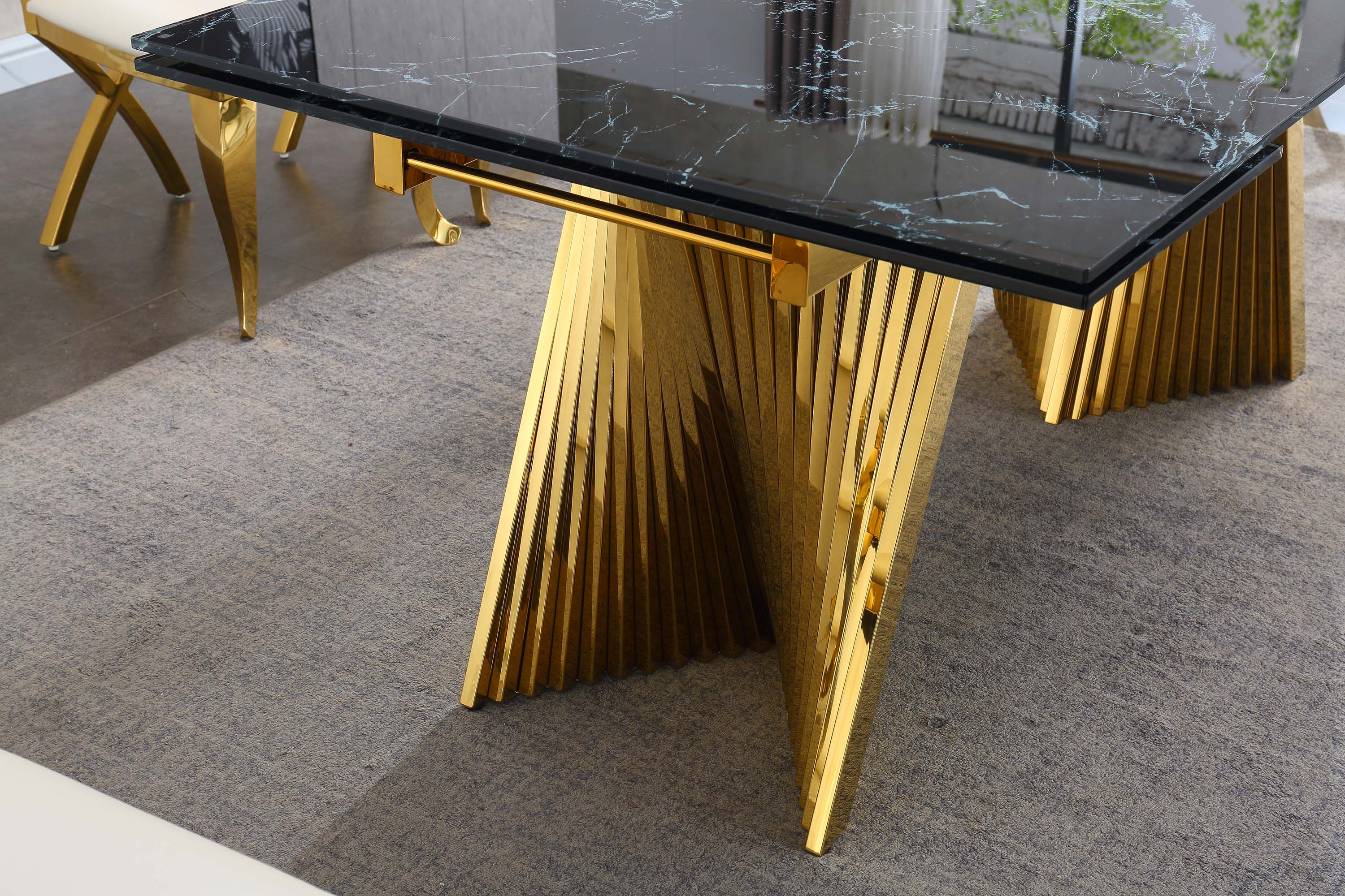 Extendable Dining Table with Marble Tempered Glass Top