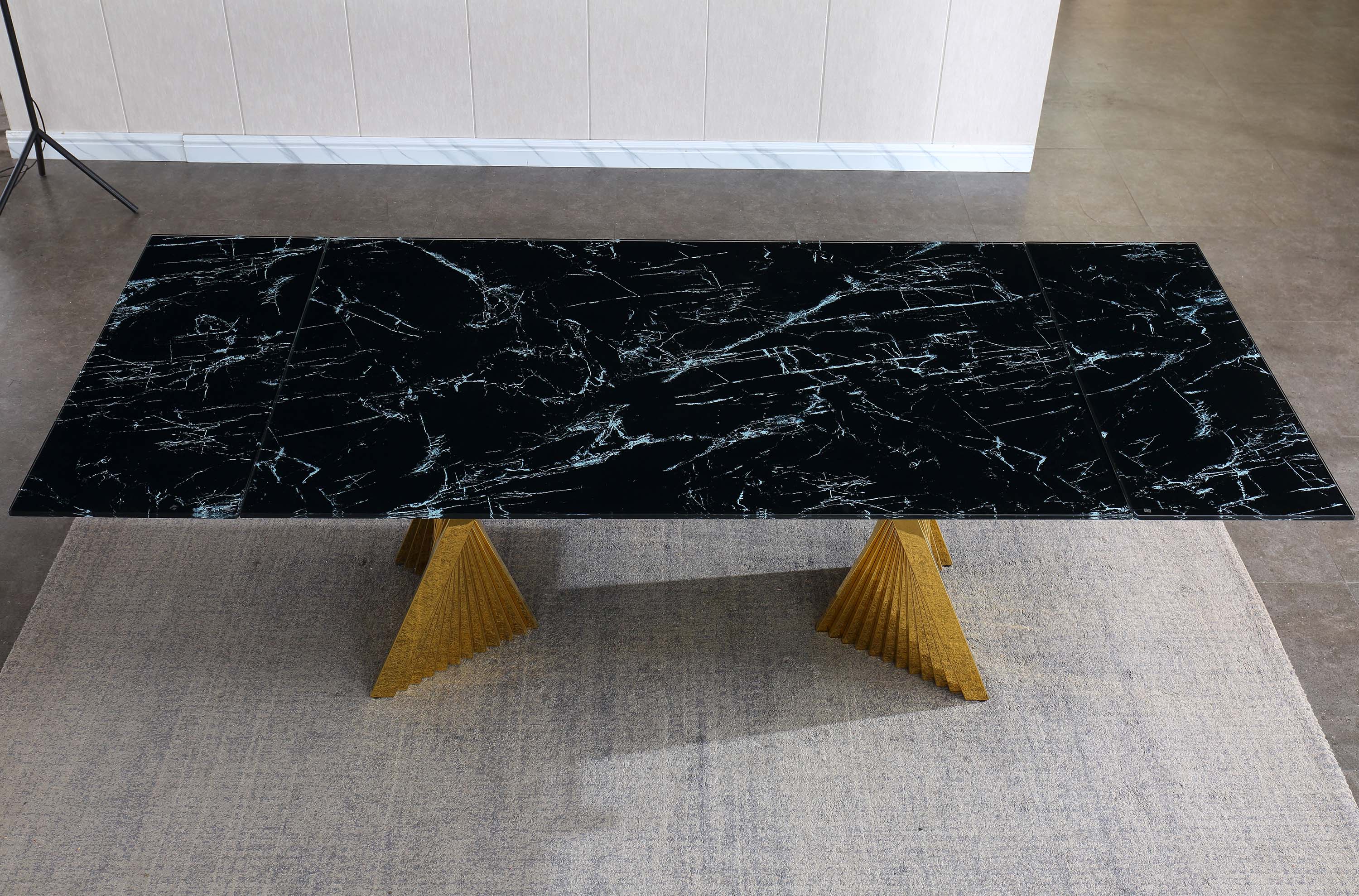 Extendable Dining Table with Marble Tempered Glass Top