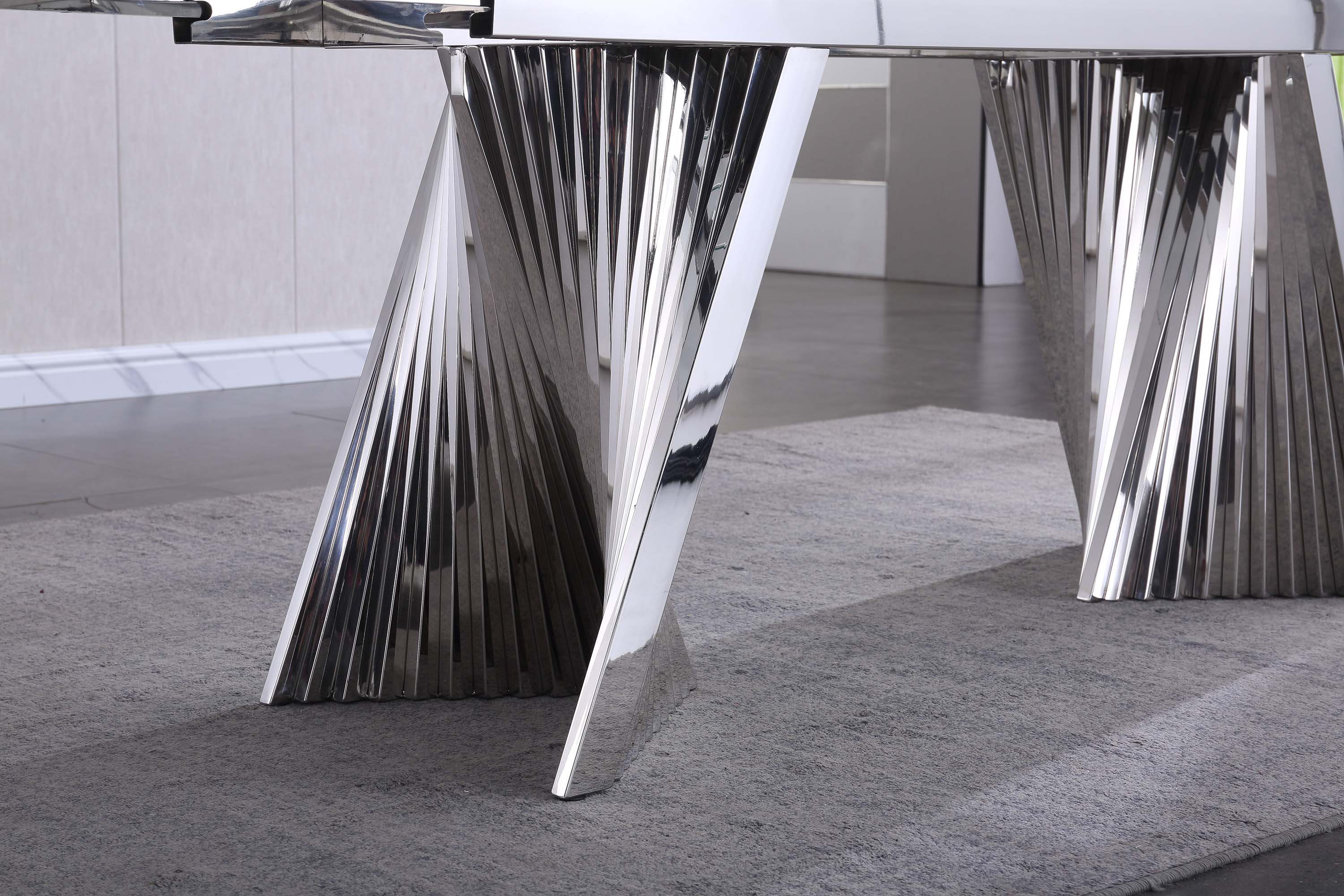 Extendable Dining Table with Marble Tempered Glass Top