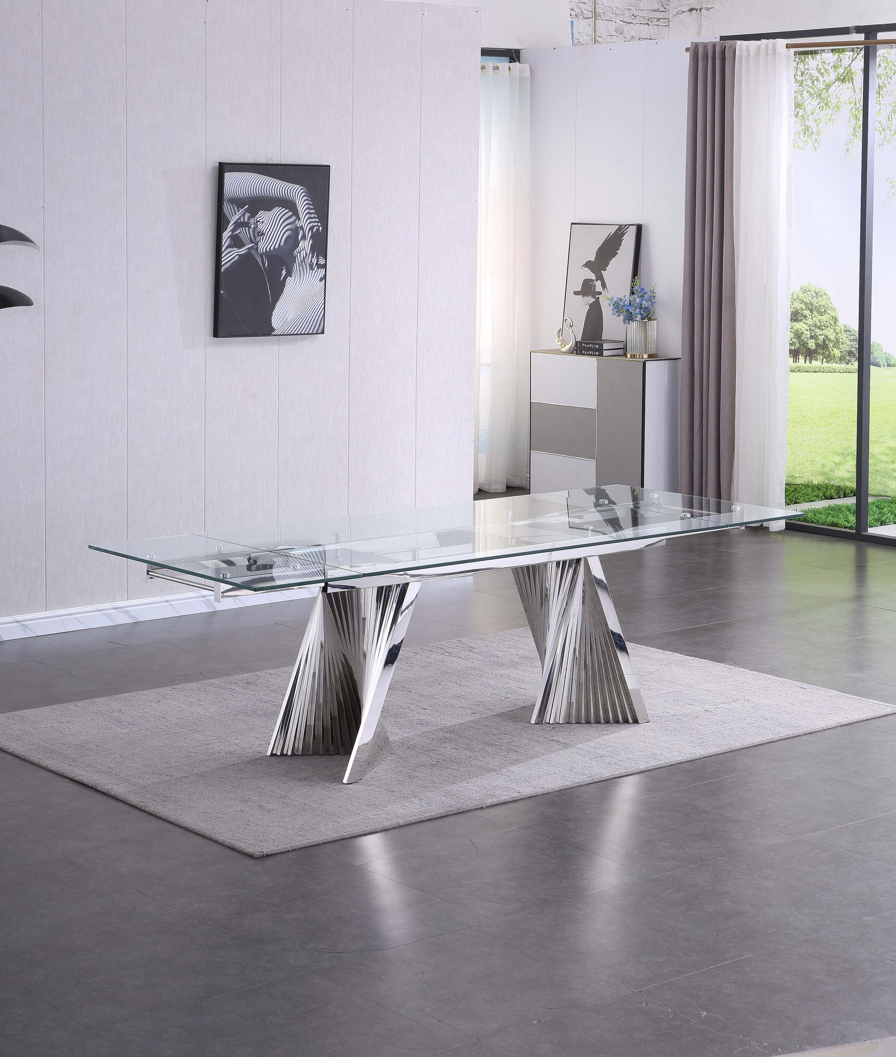 Extendable Dining Table with Marble Tempered Glass Top
