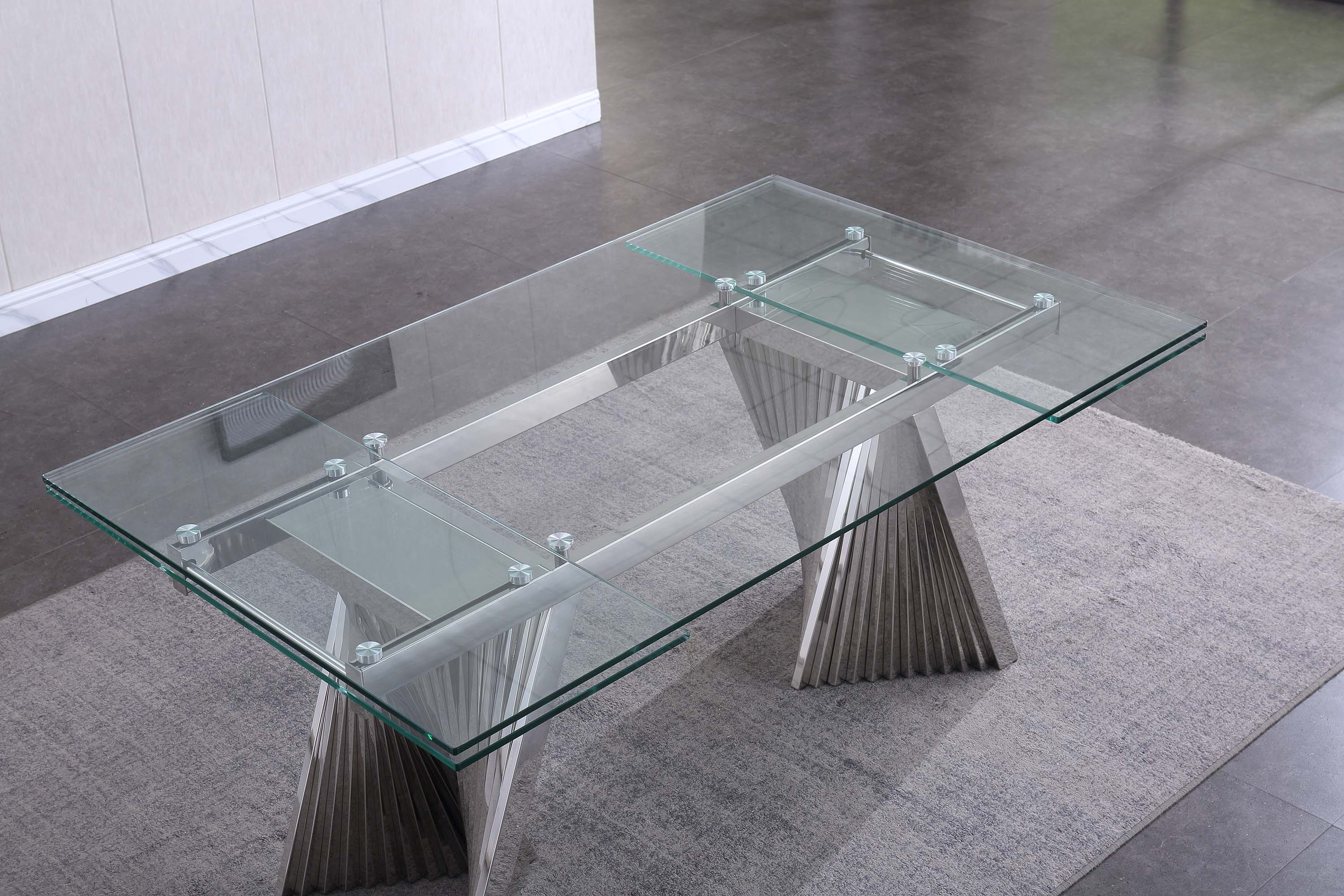 Extendable Dining Table with Marble Tempered Glass Top