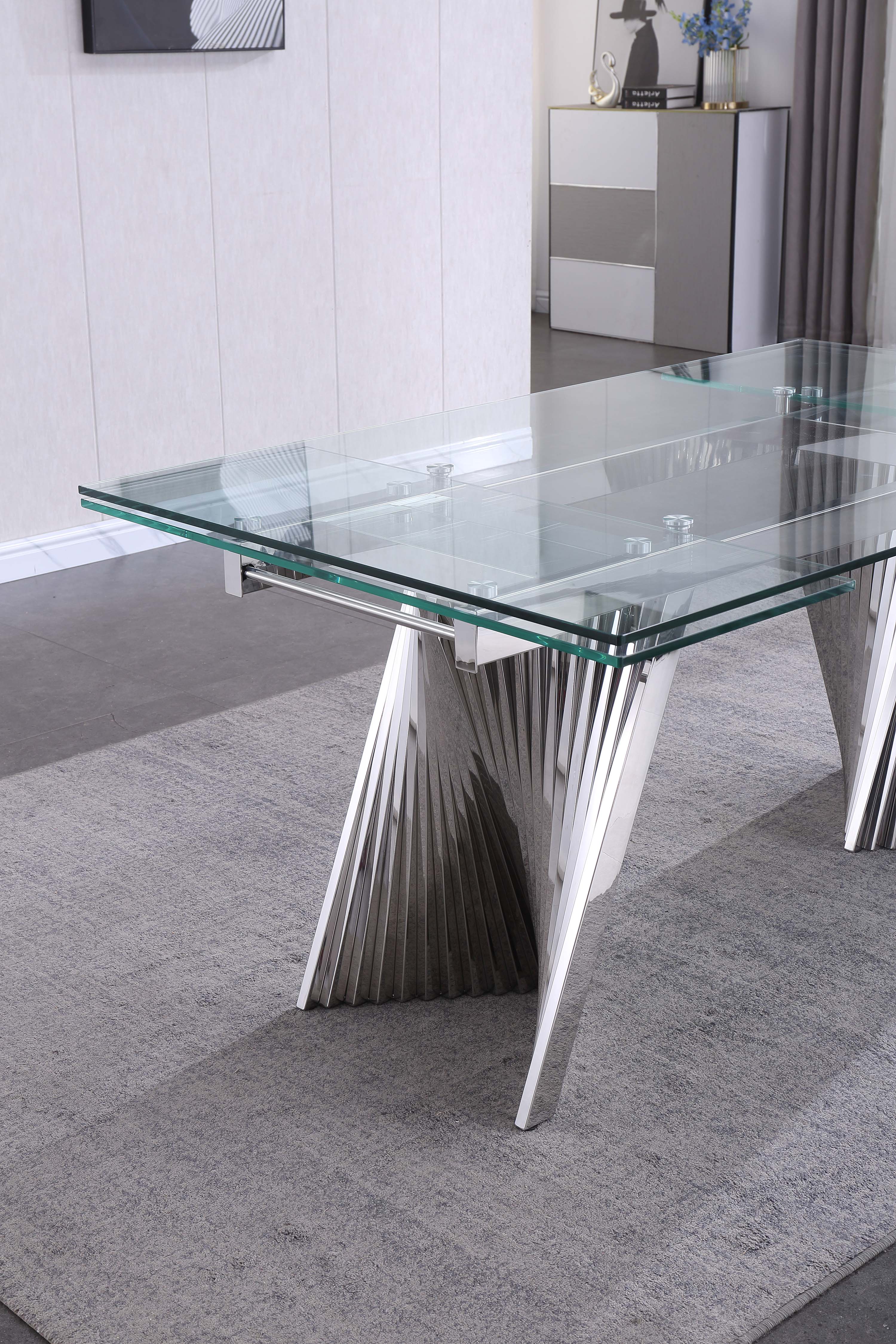 Extendable Dining Table with Marble Tempered Glass Top
